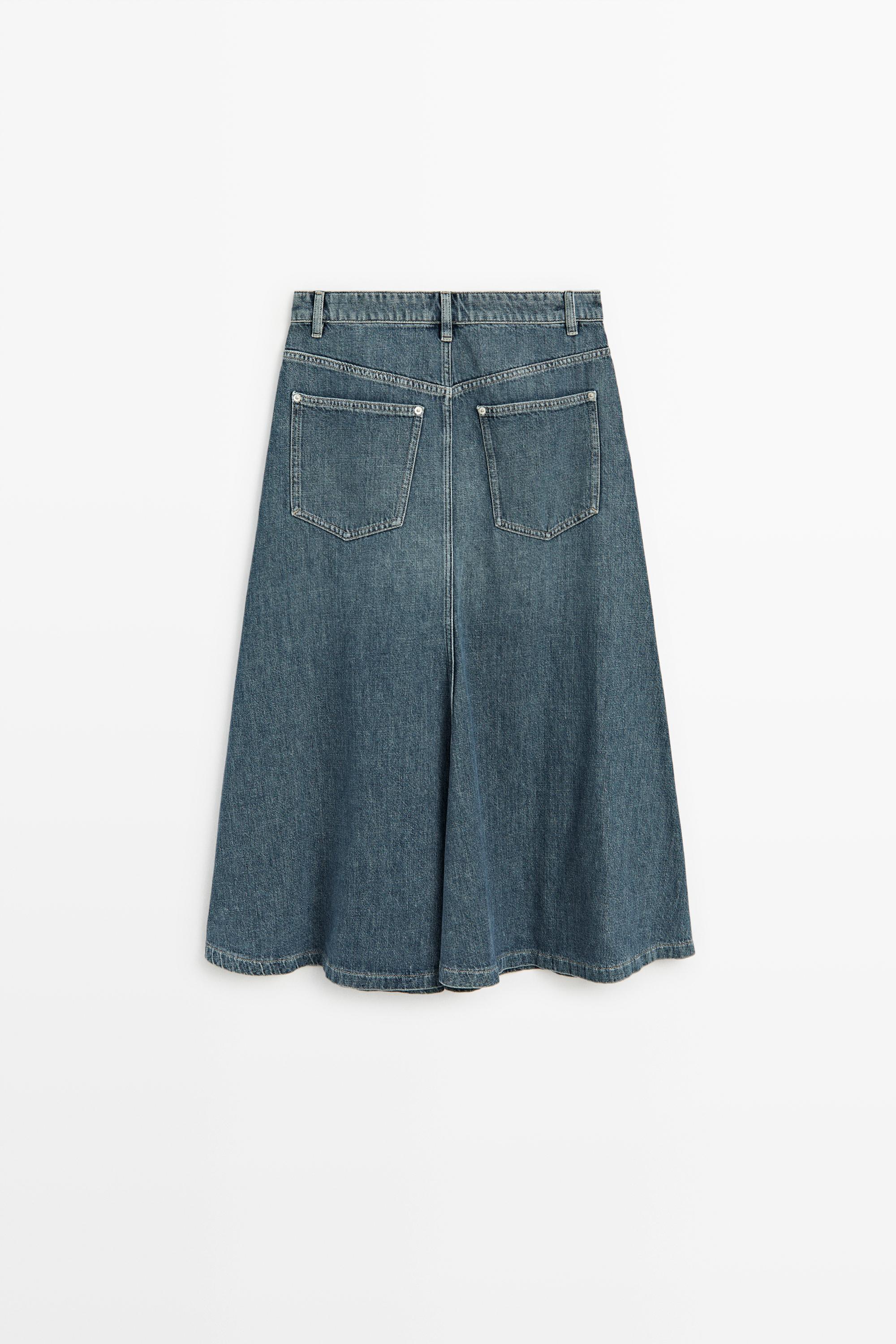 Flare fit denim midi skirt — MEDIUM BLUE