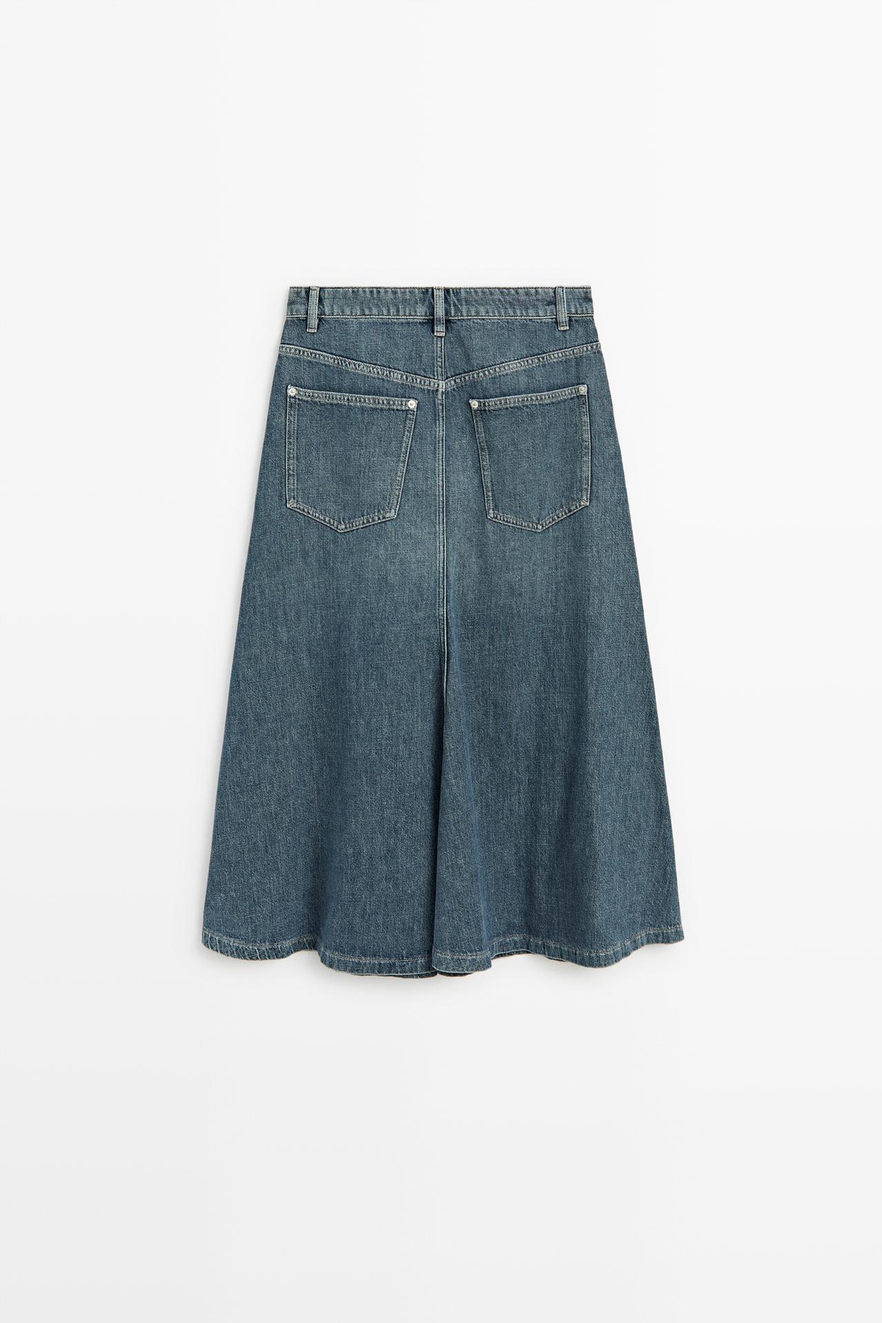 Flare fit denim midi skirt — MEDIUM BLUE