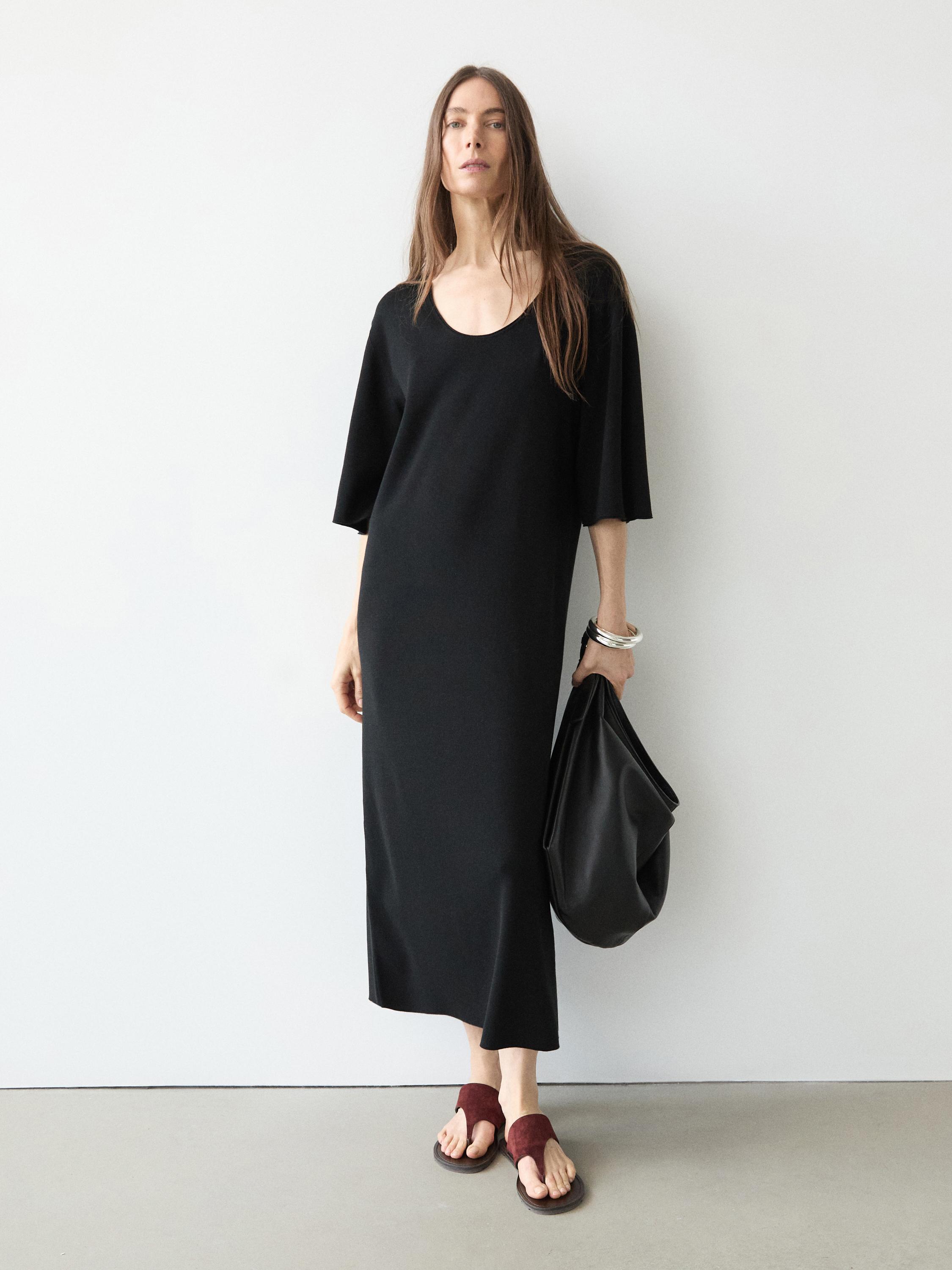 Midi dress with sleeve detail — BLACK