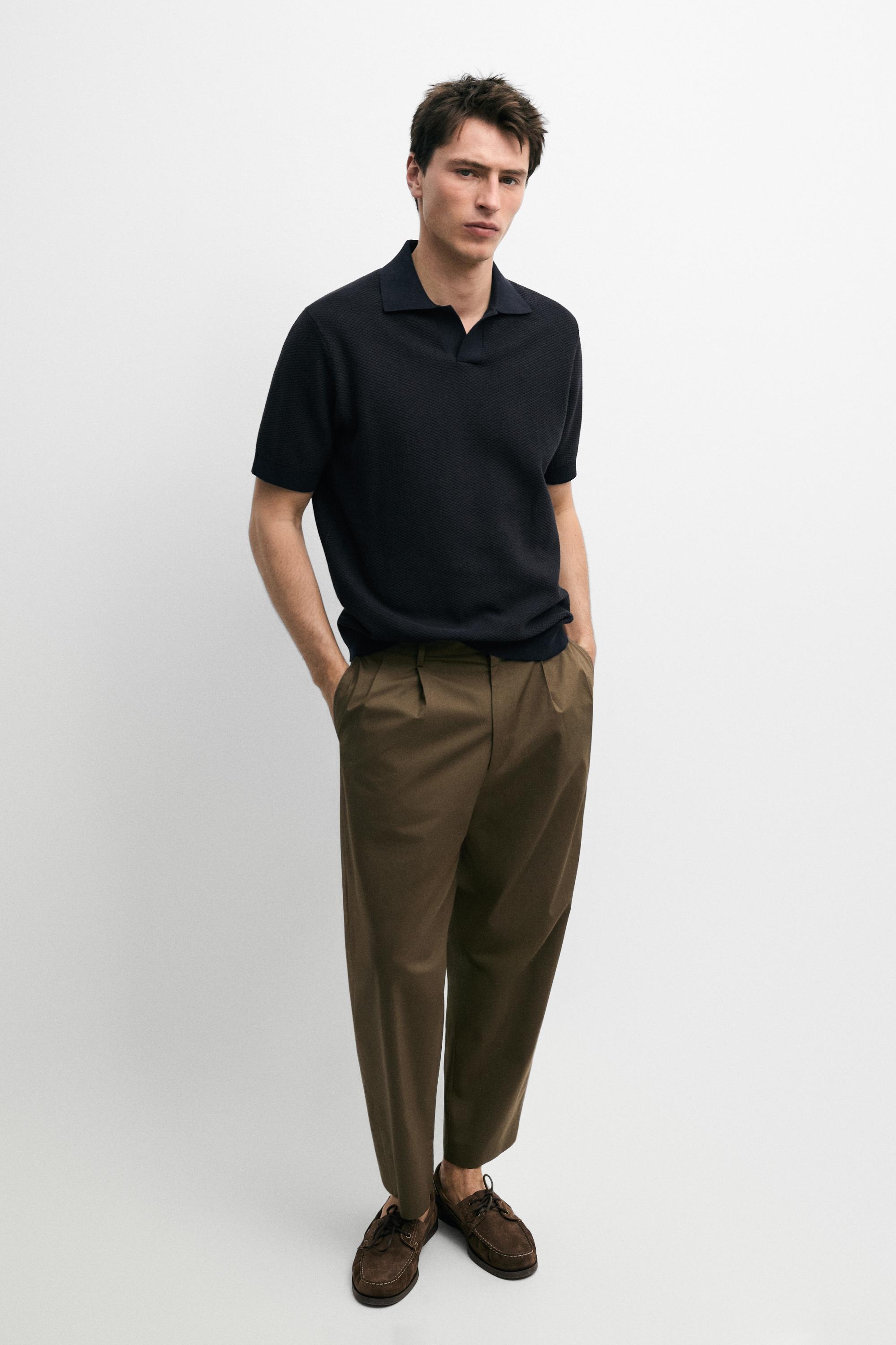 100% cotton textured knit polo sweater — NAVY BLUE