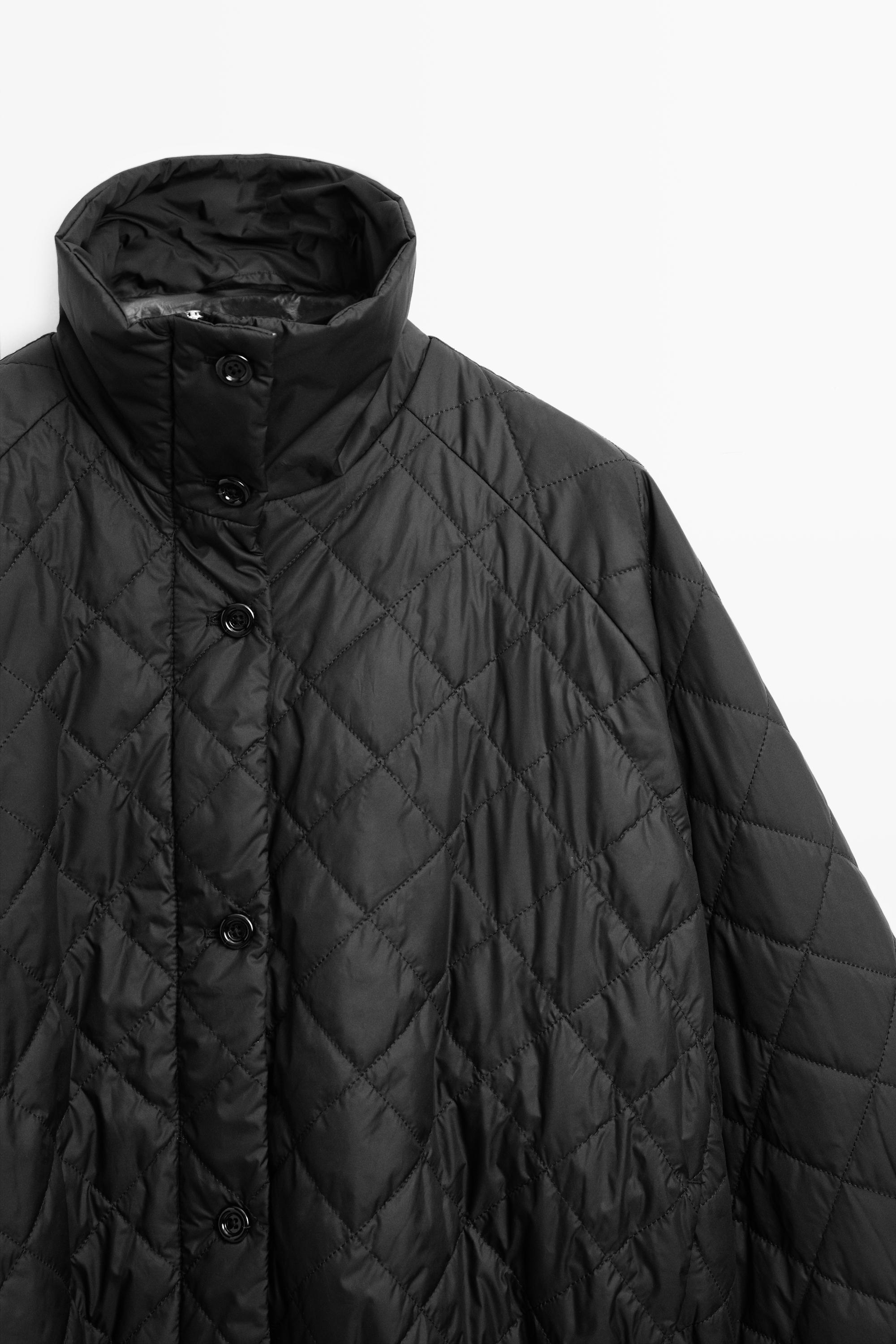 High neck quilted bomber jacket — BLACK