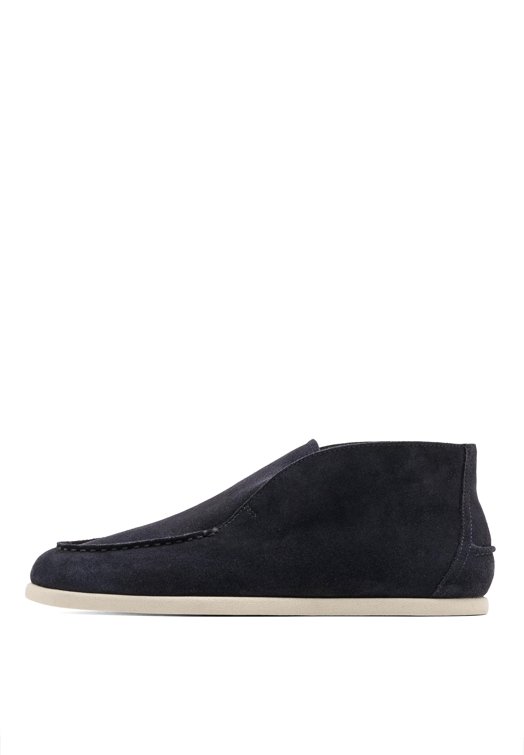 Split suede leather ankle loafer — Dark blue