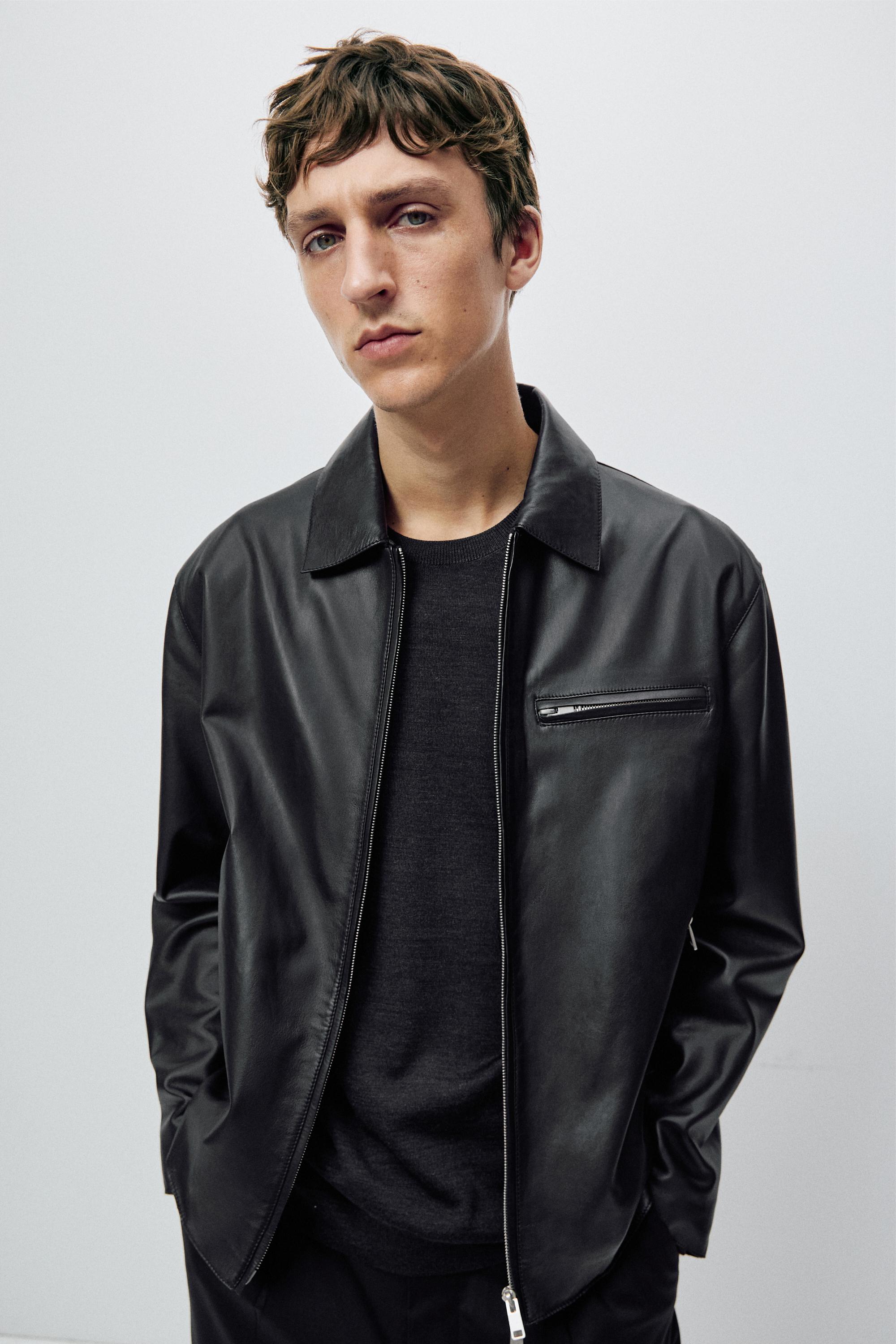 Nappa leather jacket with pocket detail — BLACK