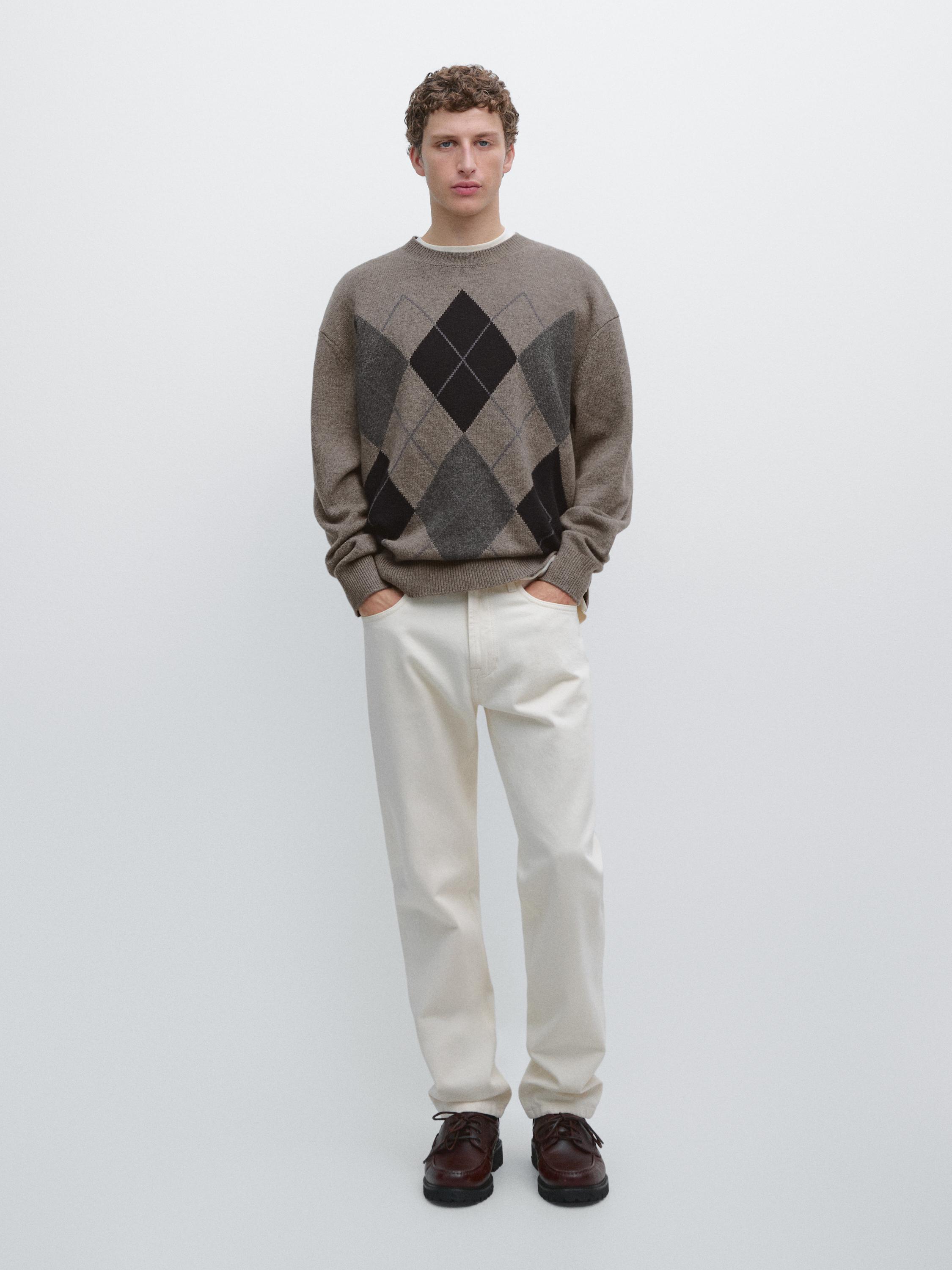 Wool blend crew neck knit sweater — DARK KHAKI