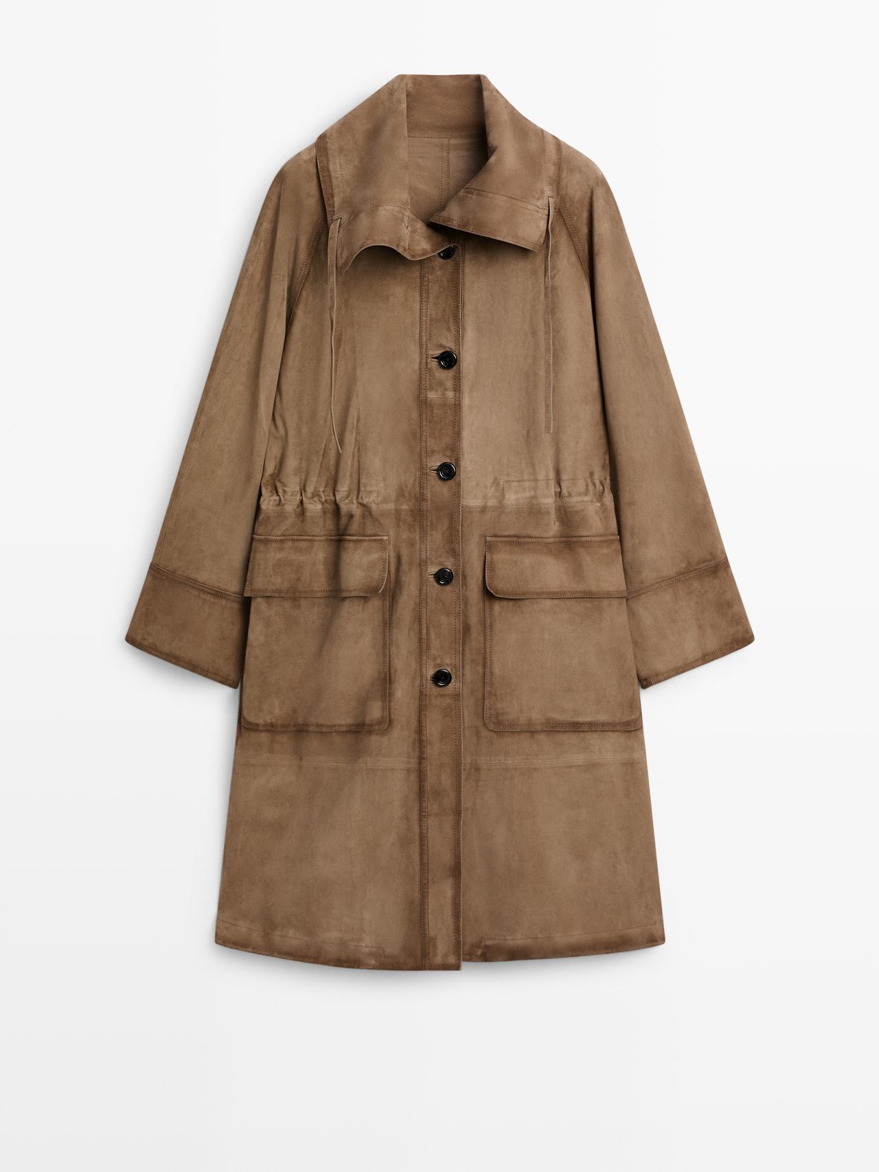 Massimo Dutti - Dames - Lang Suède Leren Jack - Verwassen - M
