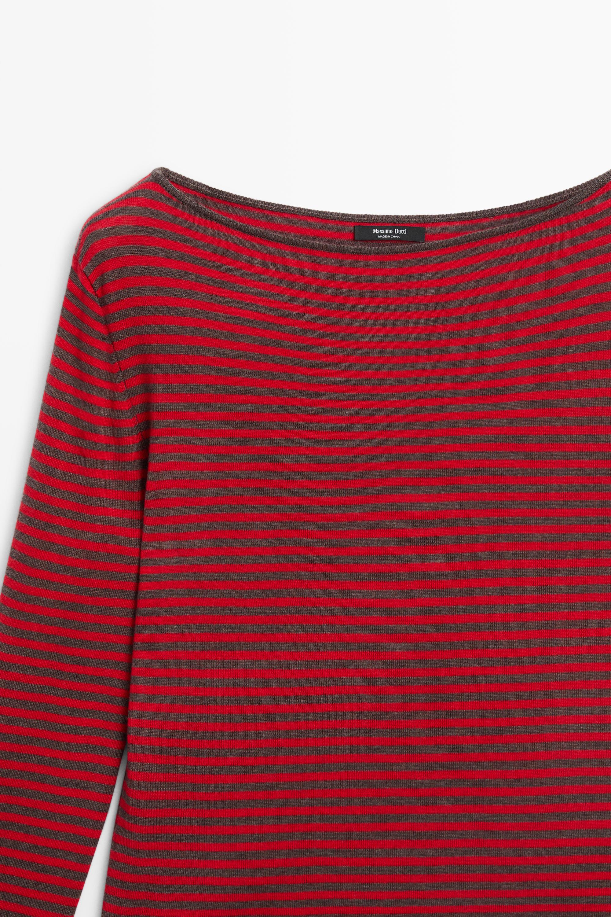 Striped wool-blend knit sweater — RED
