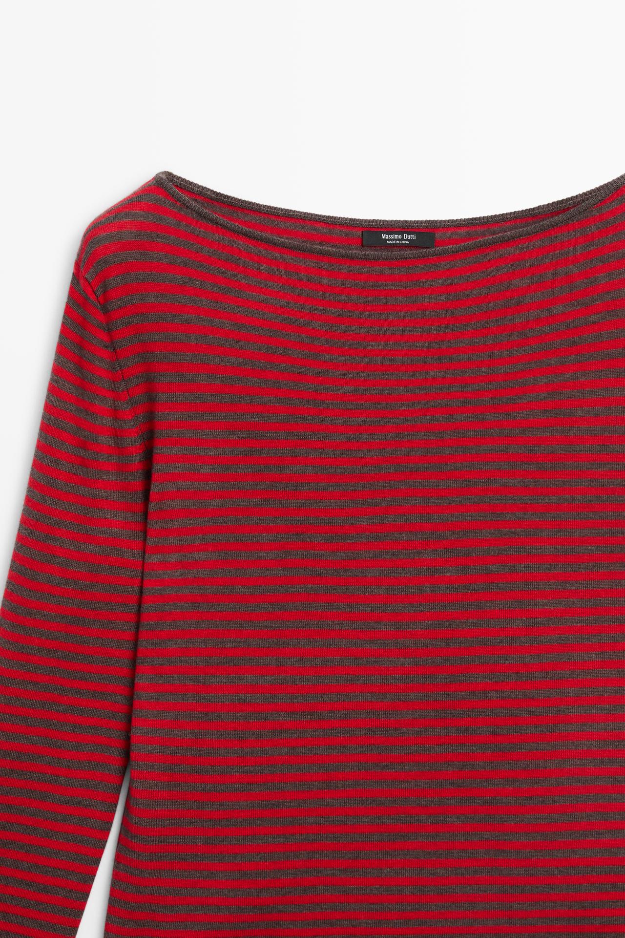 Striped wool-blend knit sweater — RED