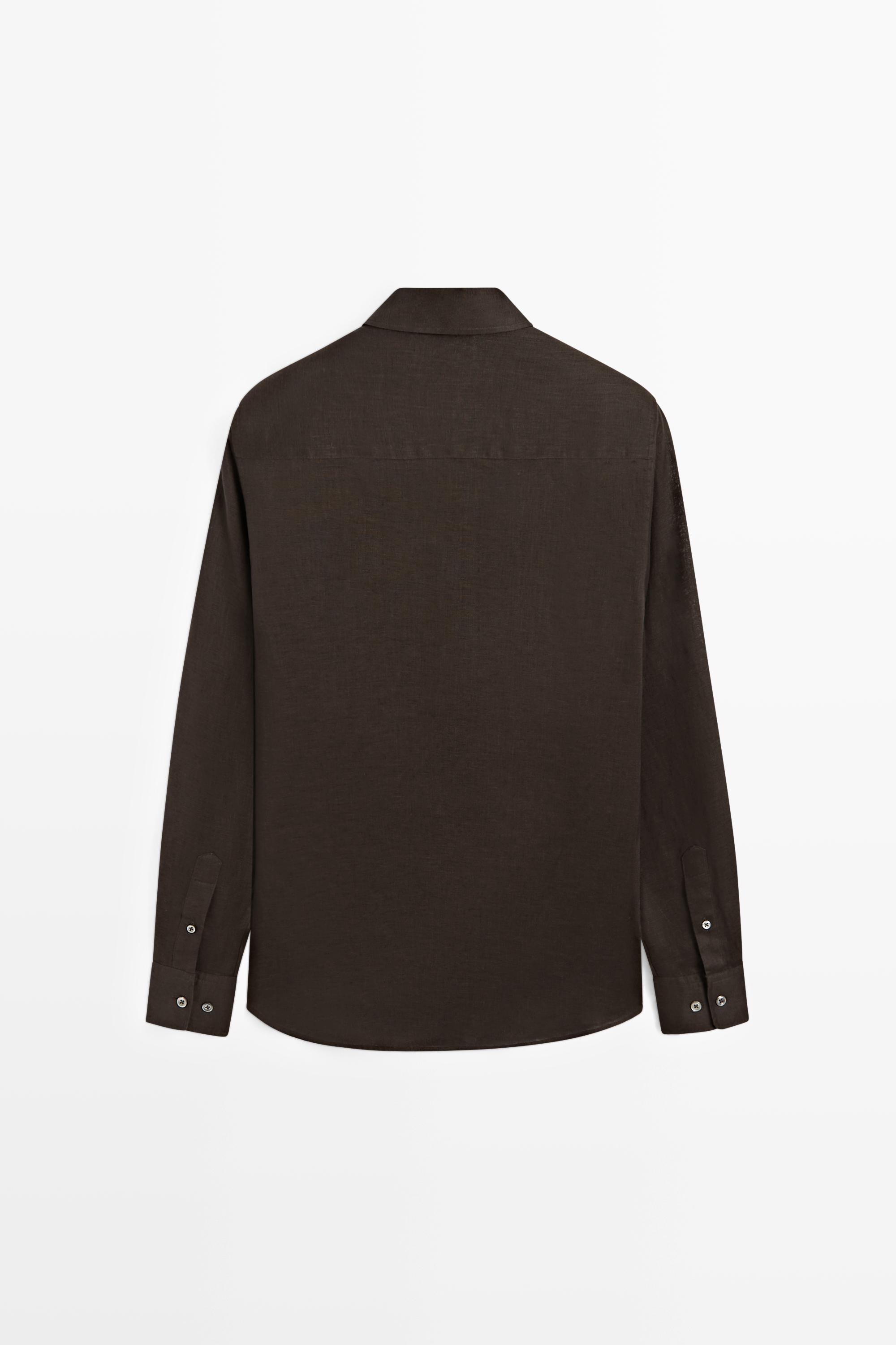 Regular fit 100% linen shirt — BROWN