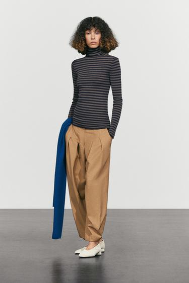 Striped turtleneck knit sweater — NAVY BLUE 8