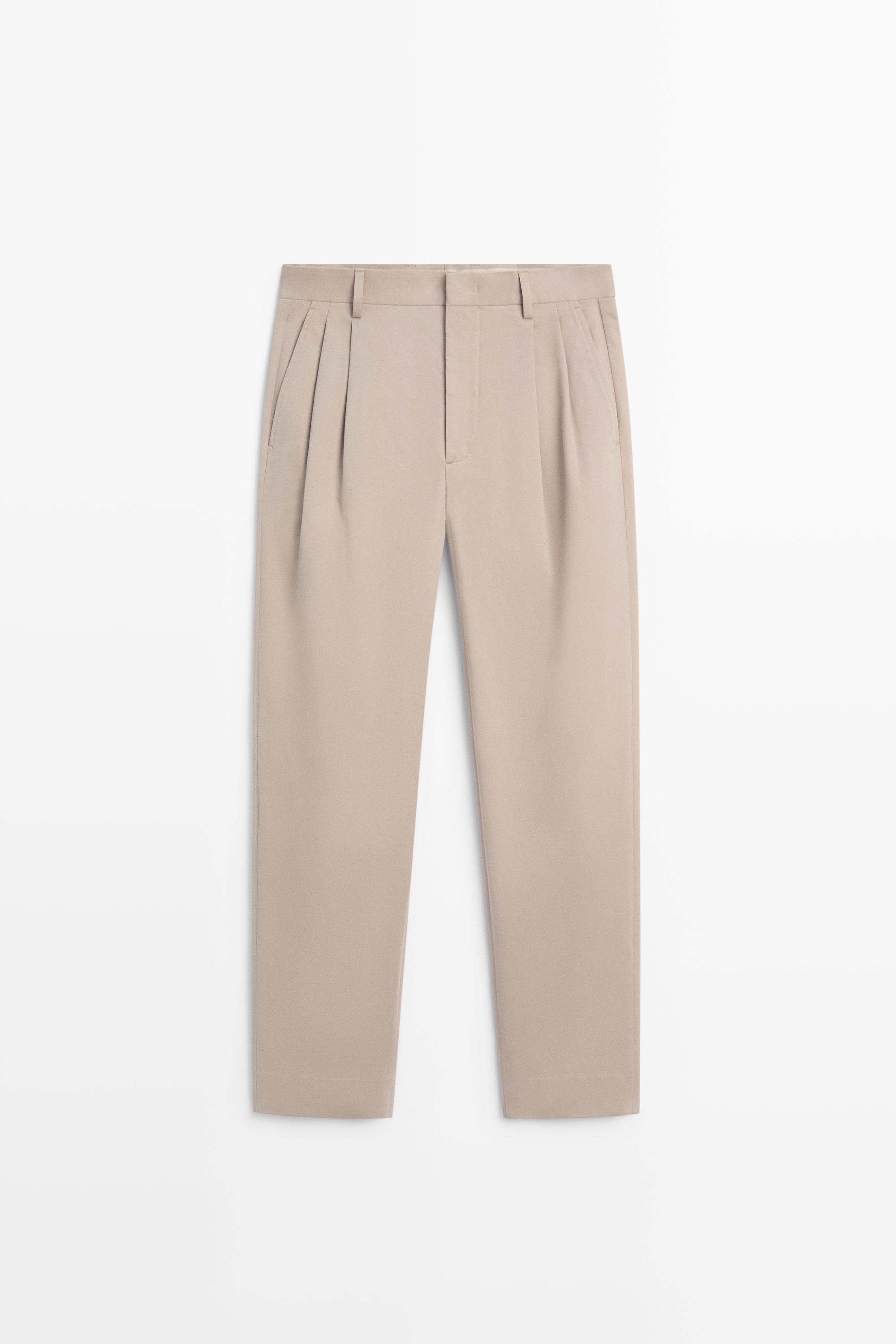 Cotton blend darted pants — TAUPE GREY