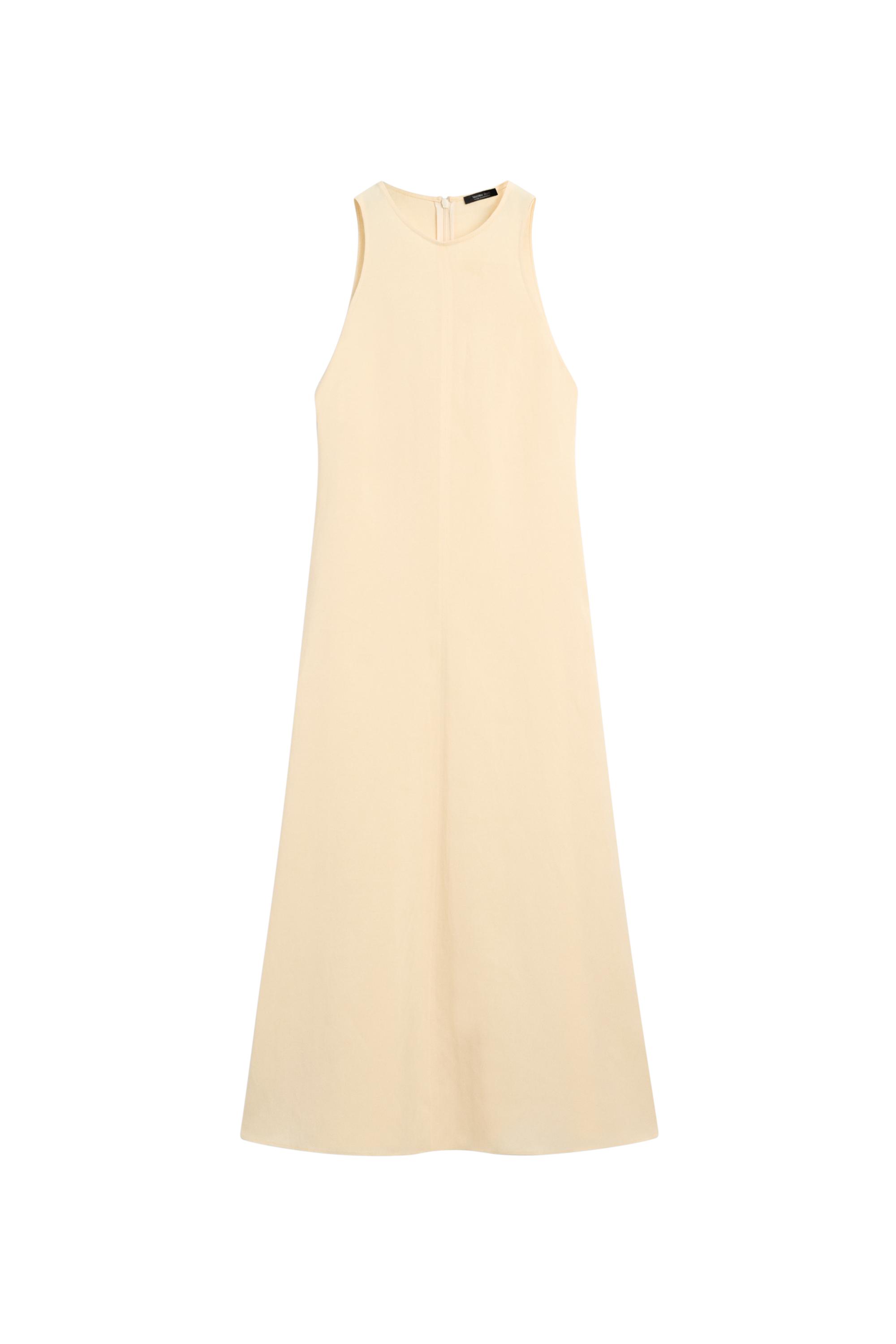 massimo dutti linen halter dress Flowing Linen Halter Midi Dress - Vanilla - 4 - Massimo Dutti
