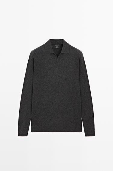 100% cashmere knit polo sweater — CHARCOAL 2