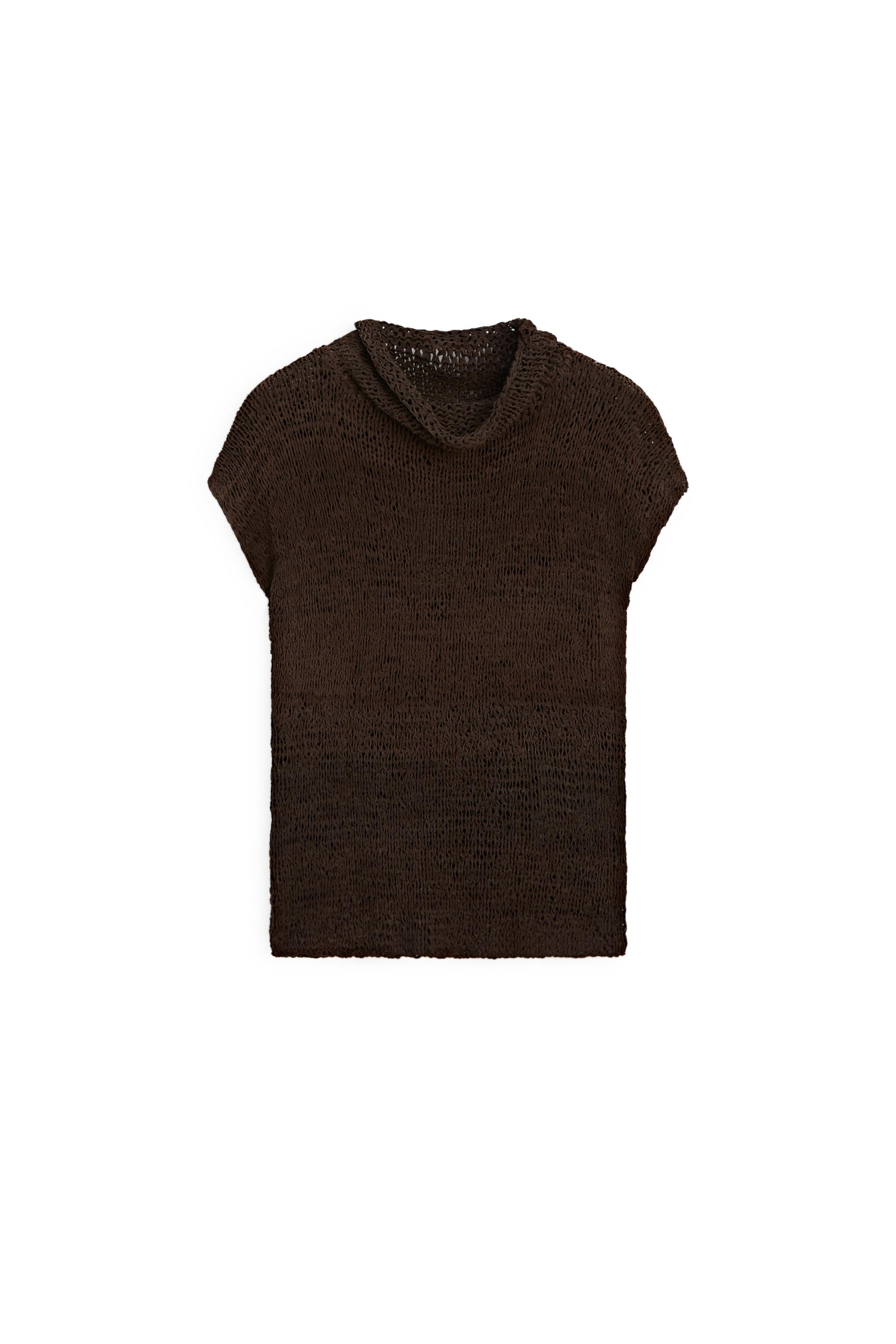 Suede leather knit top — BROWN