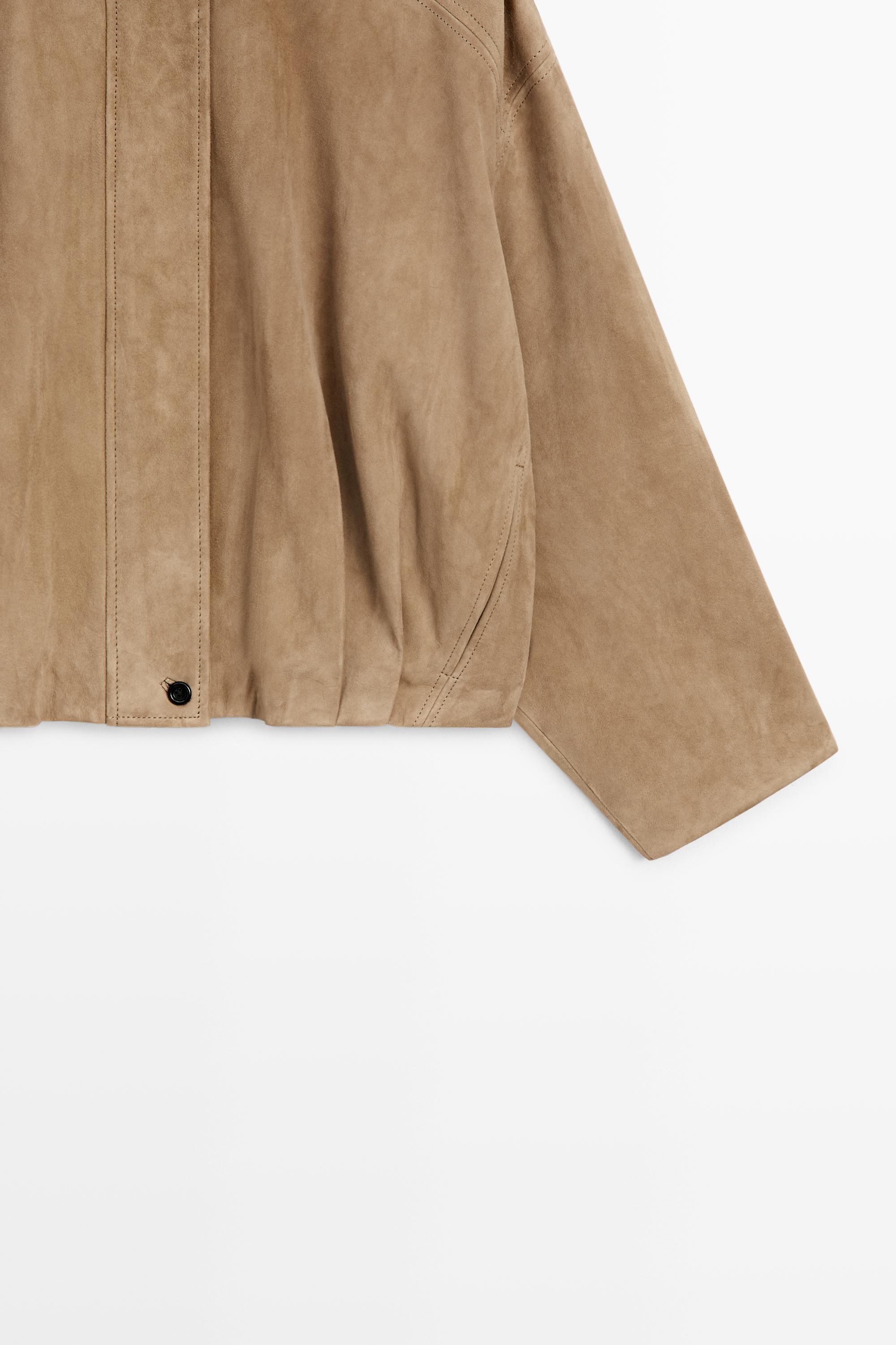 Pleated suede leather bomber jacket — SAND
