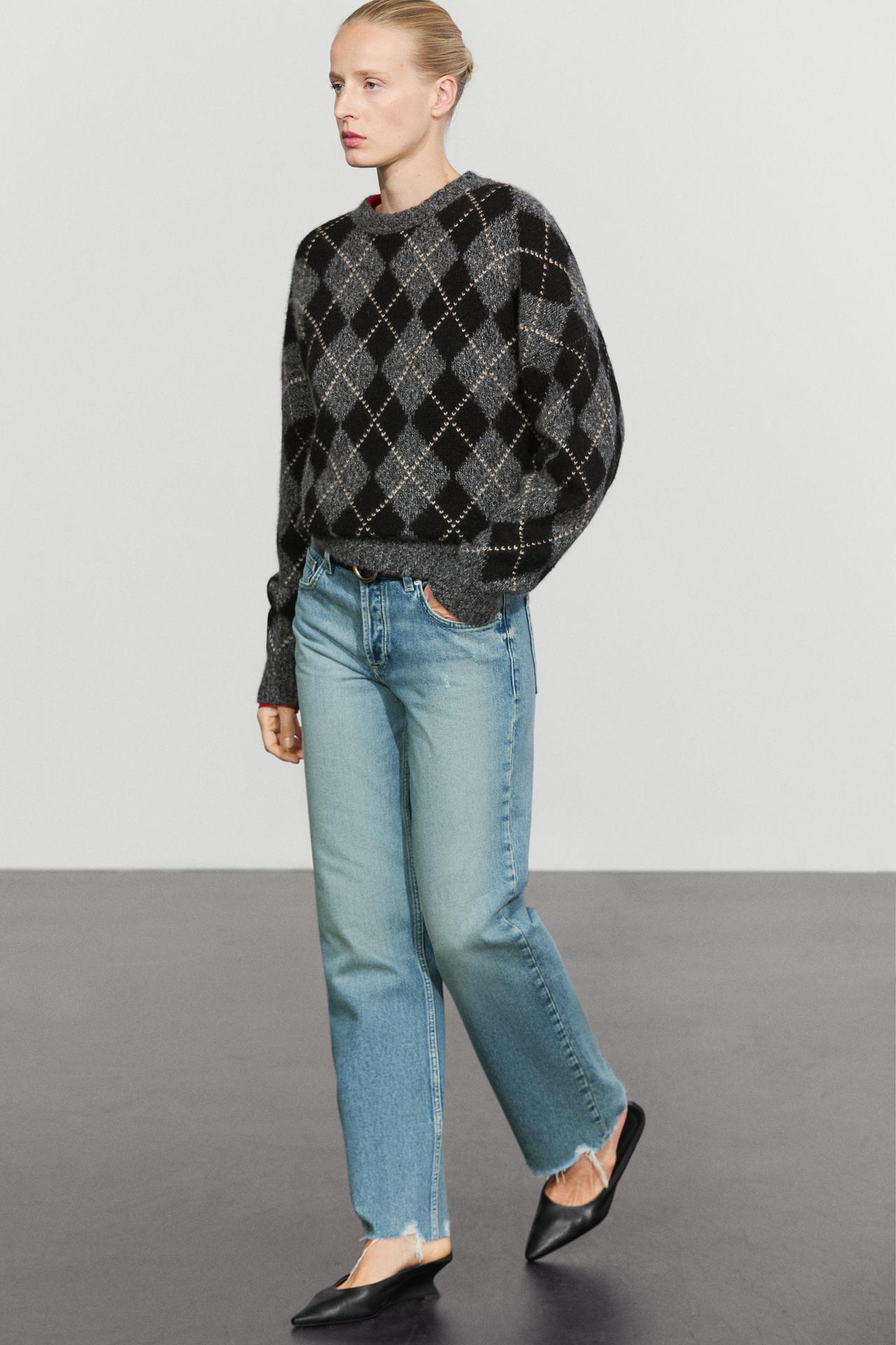 Argyle knit sweater with cashmere — GREY