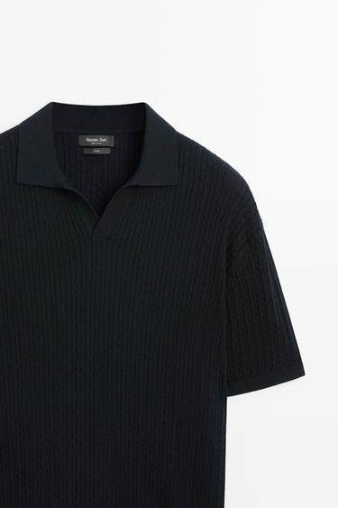 100% cotton cable-knit polo sweater — NAVY BLUE 4