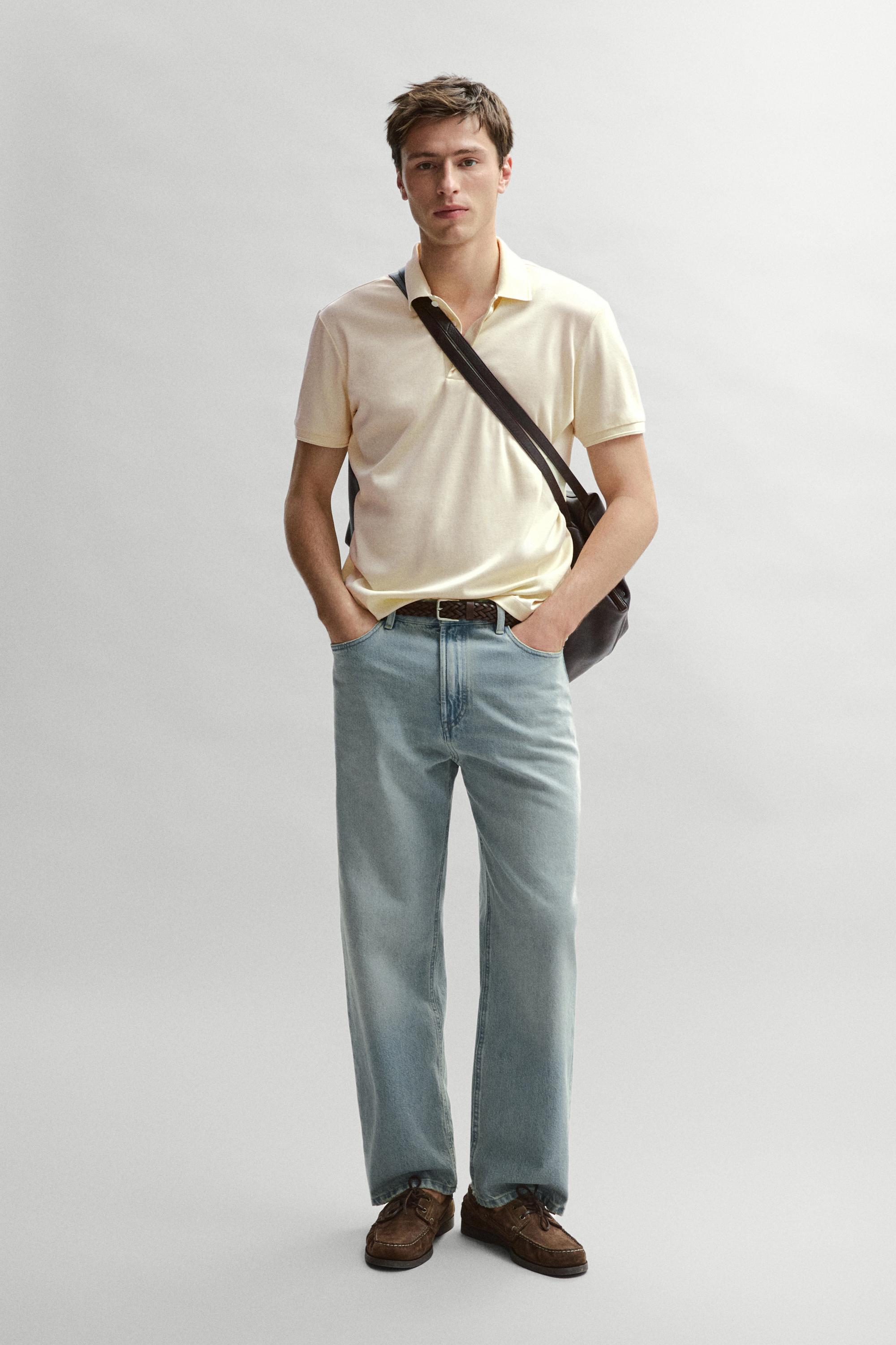 Short sleeve cotton polo shirt — Yellow