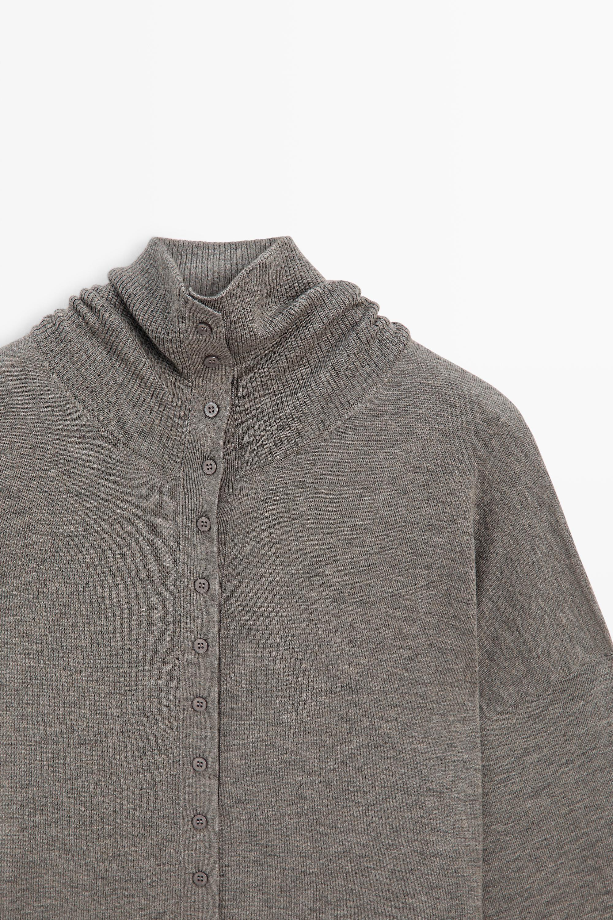 Turtleneck cardigan with button detail — GREY