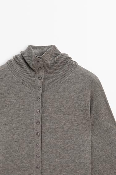 Turtleneck cardigan with button detail — GREY 4
