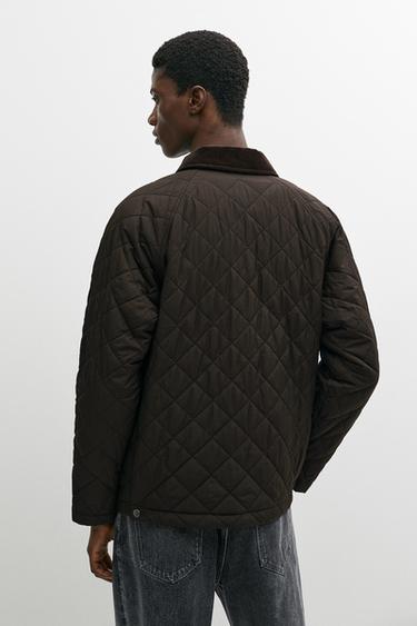 Quilted jacket with corduroy collar — BROWN MARL 5