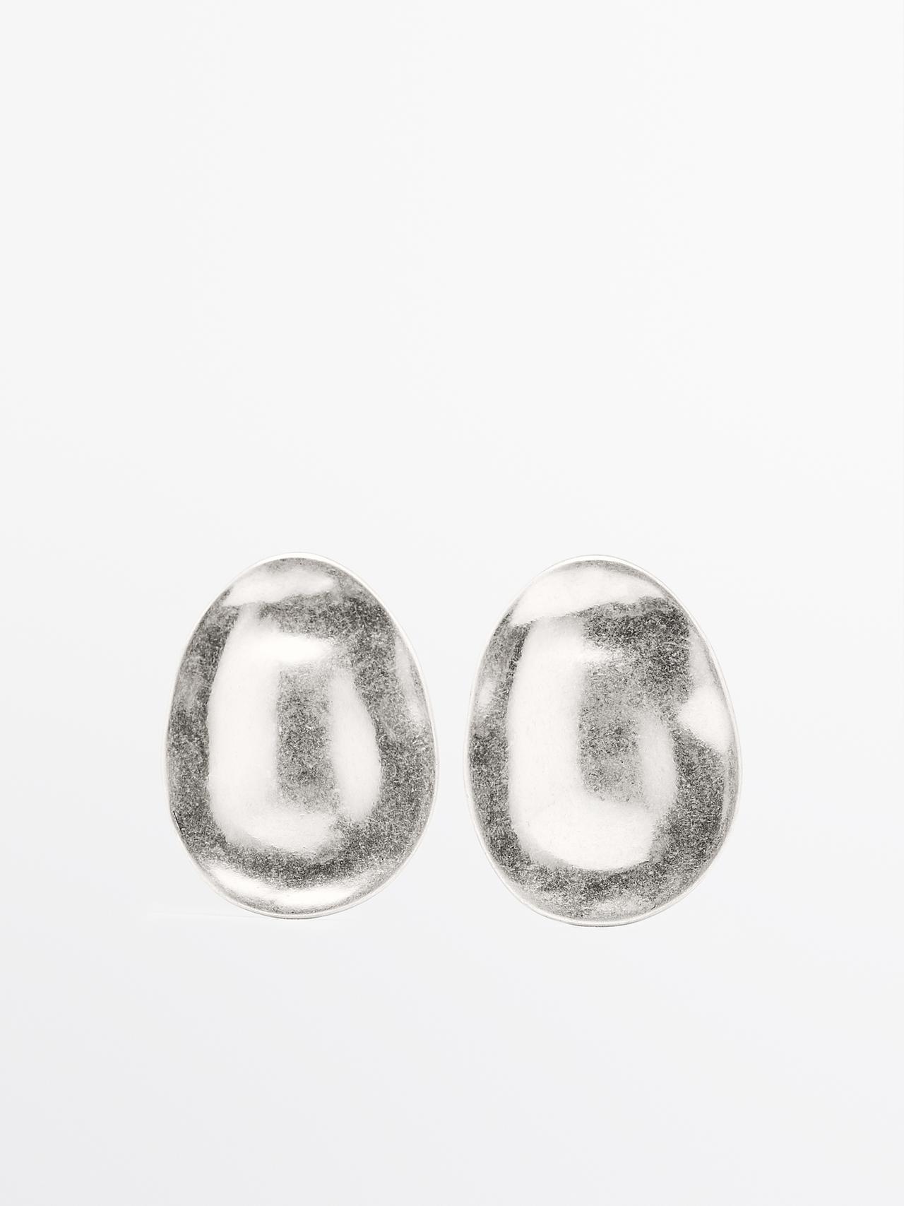 Massimo Dutti - Dame - Ovale Øreringe I Metal - Sølv - 01