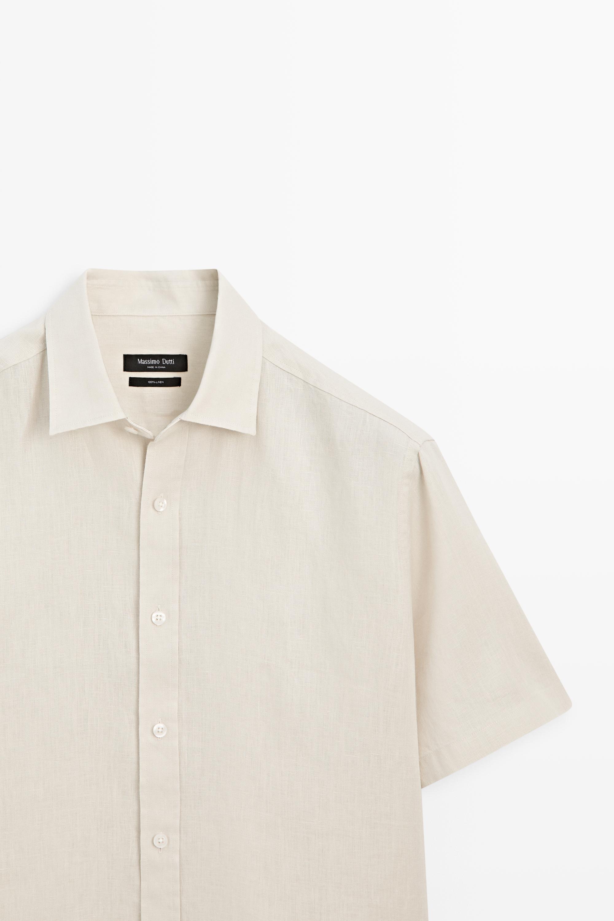 Regular fit 100% linen short sleeve shirt — SAND