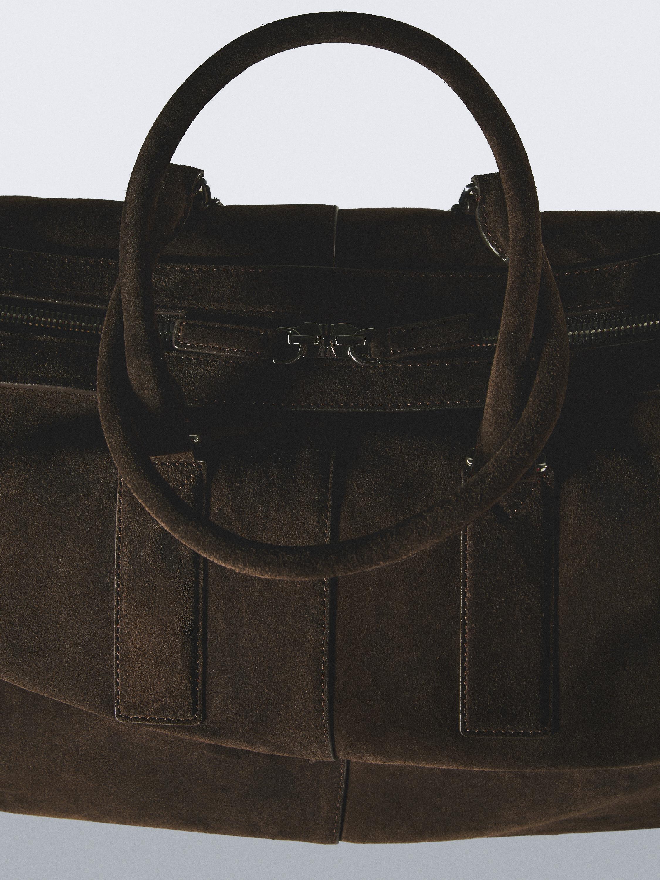 Suede leather travel bag — BROWN