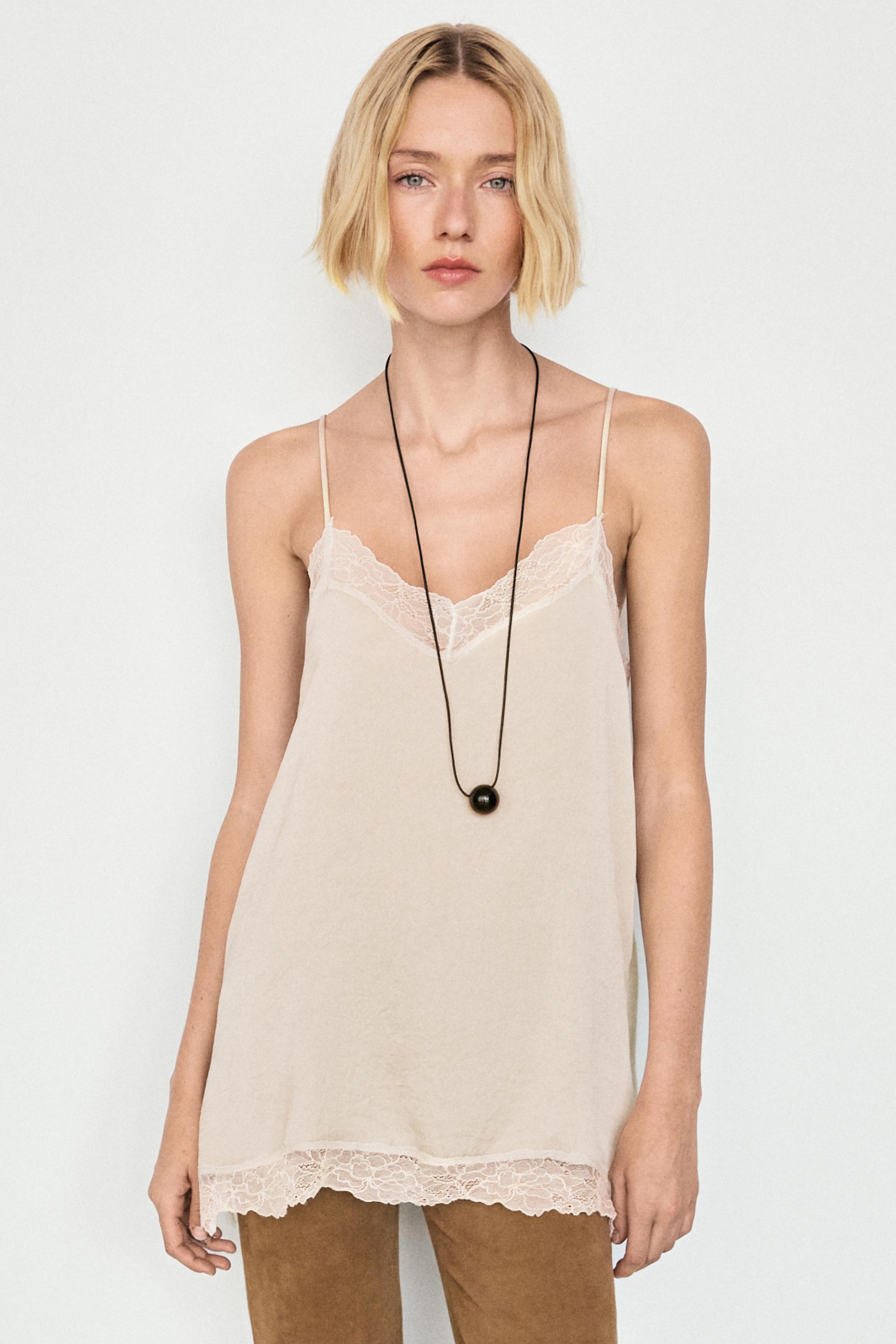 Strappy top with lace detail — CREAM
