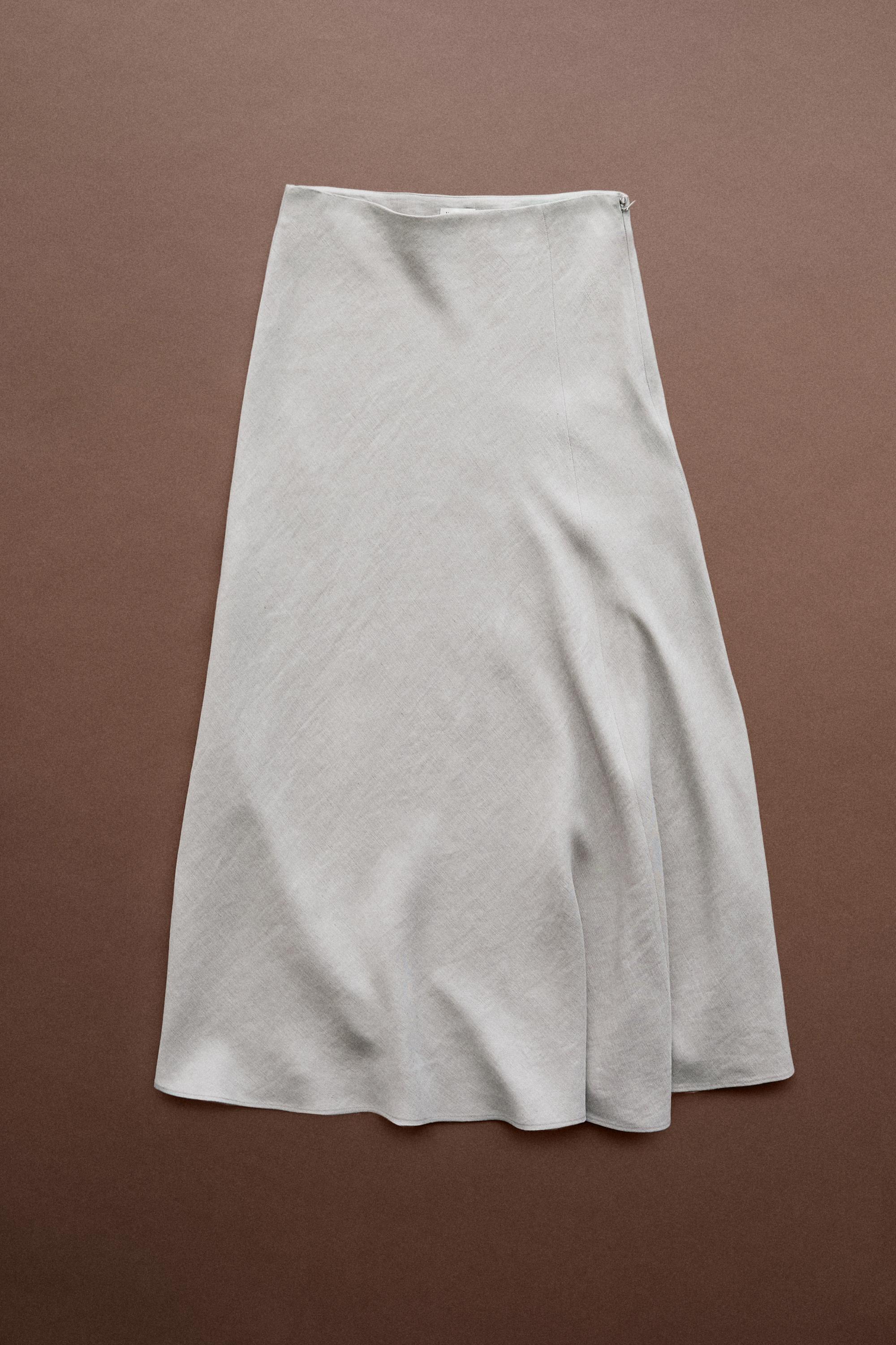 STUDIO Linen Blend Flounce Skirt — STONE