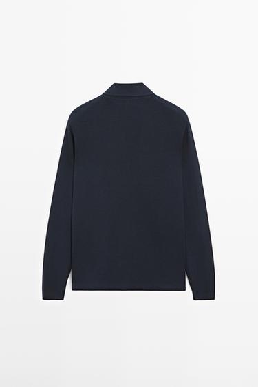 Cotton blend zip-up knit polo sweater — NAVY BLUE 6