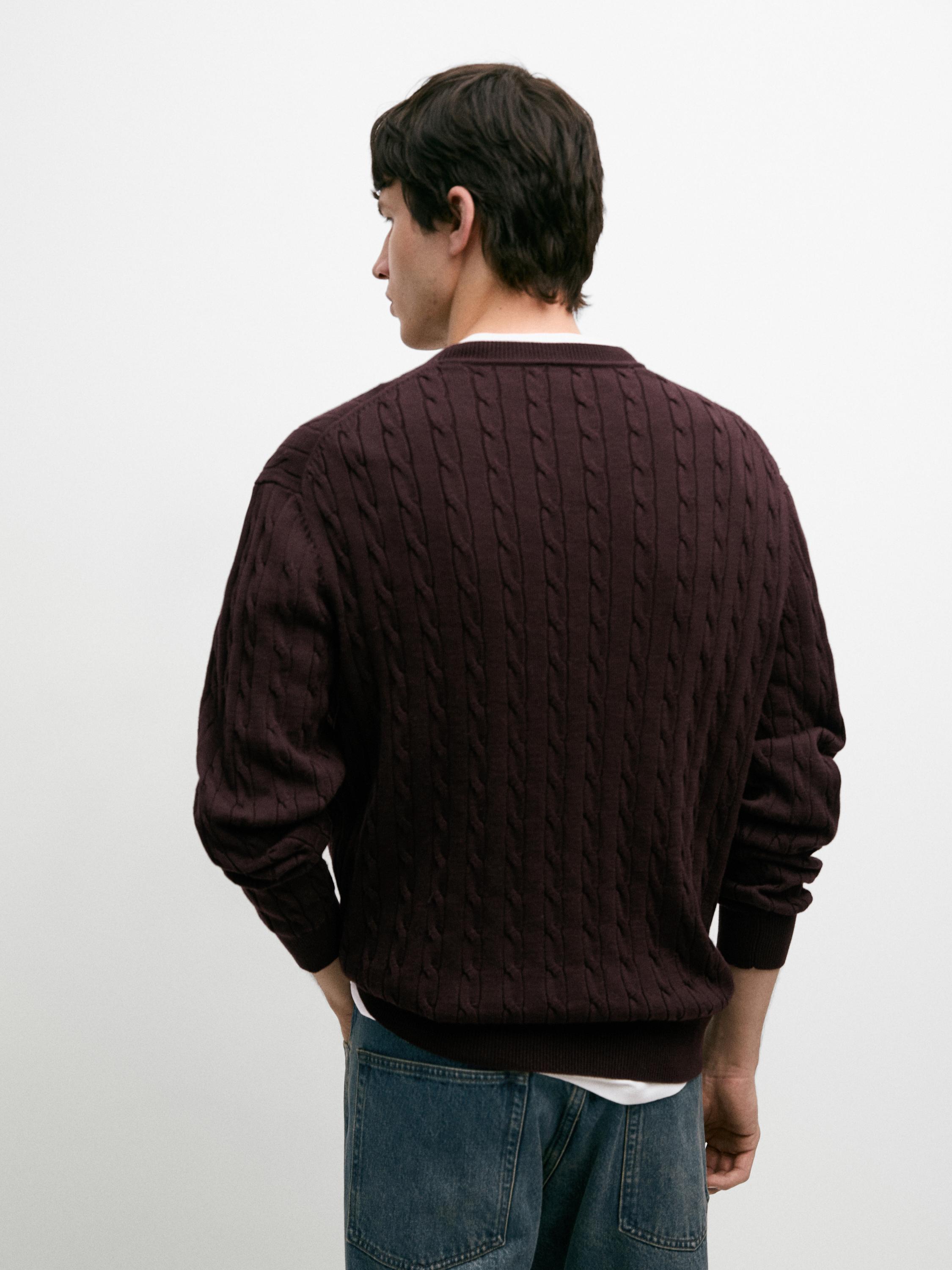 100% cotton cable-knit sweater — BURGUNDY