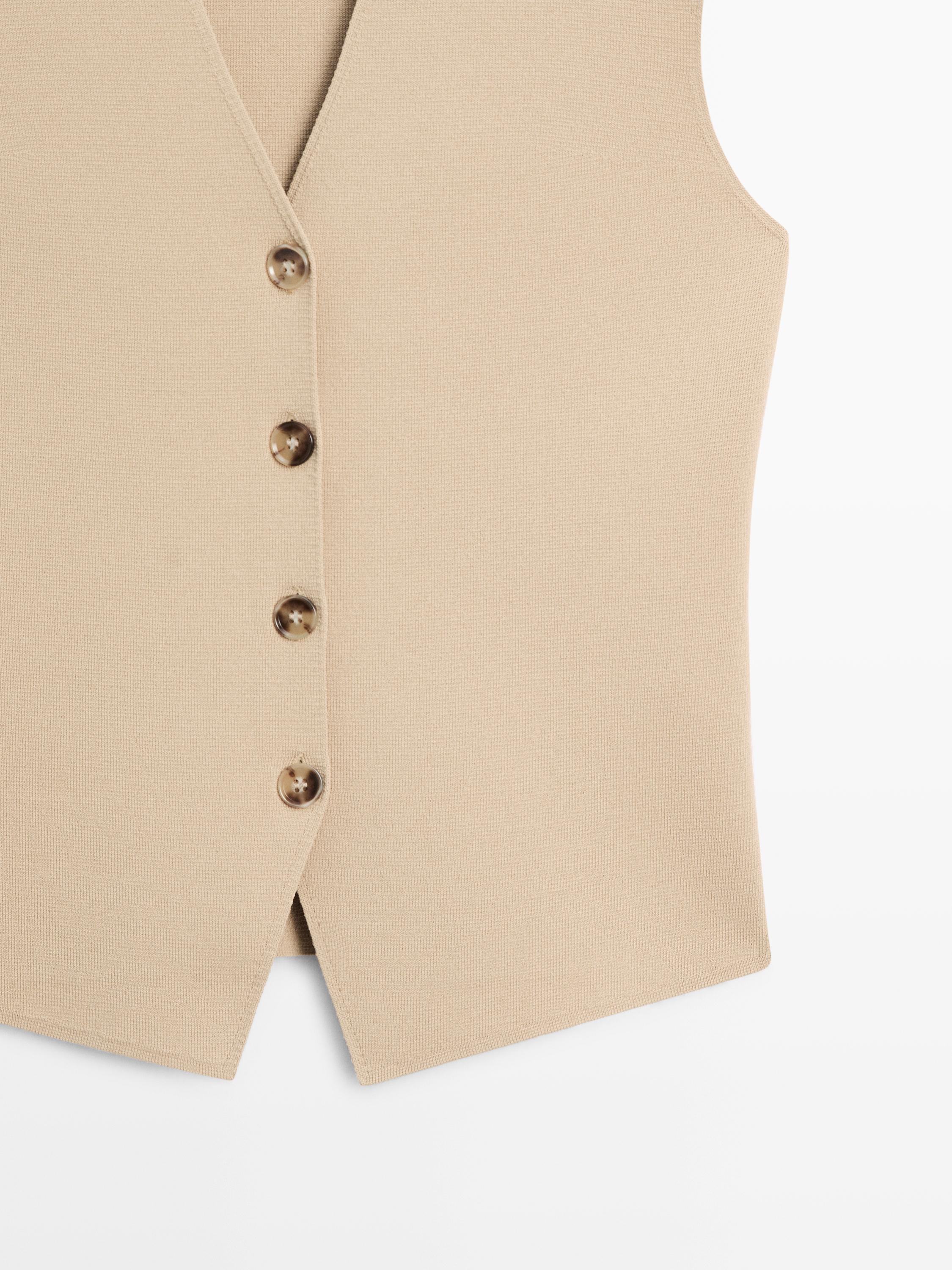 Knit waistcoat with button details — BEIGE