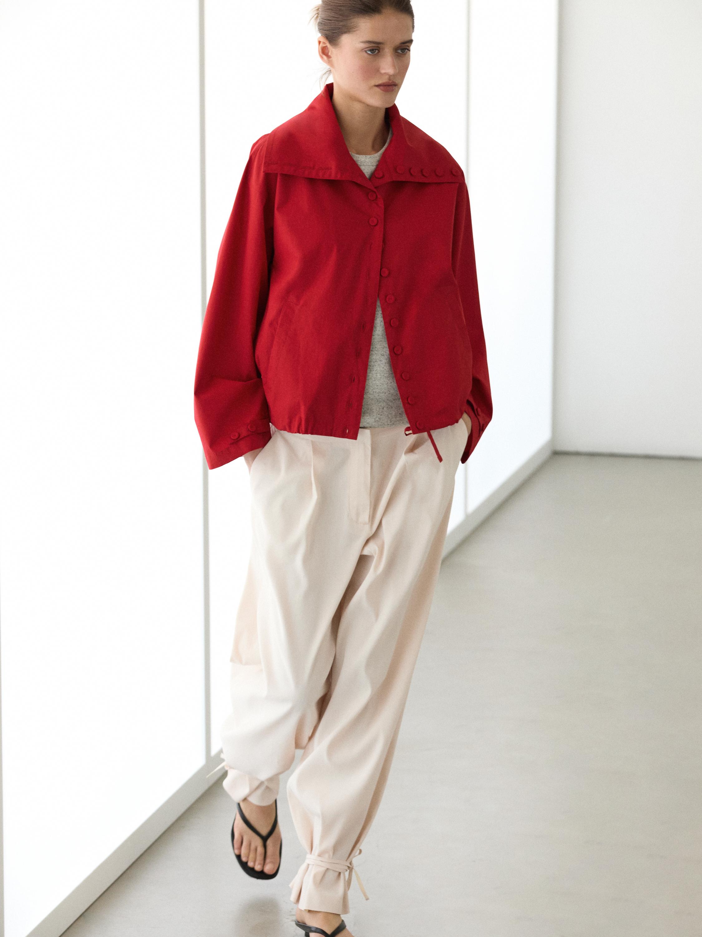 Lightweight cotton jacket with button details — BRIGHT RED
