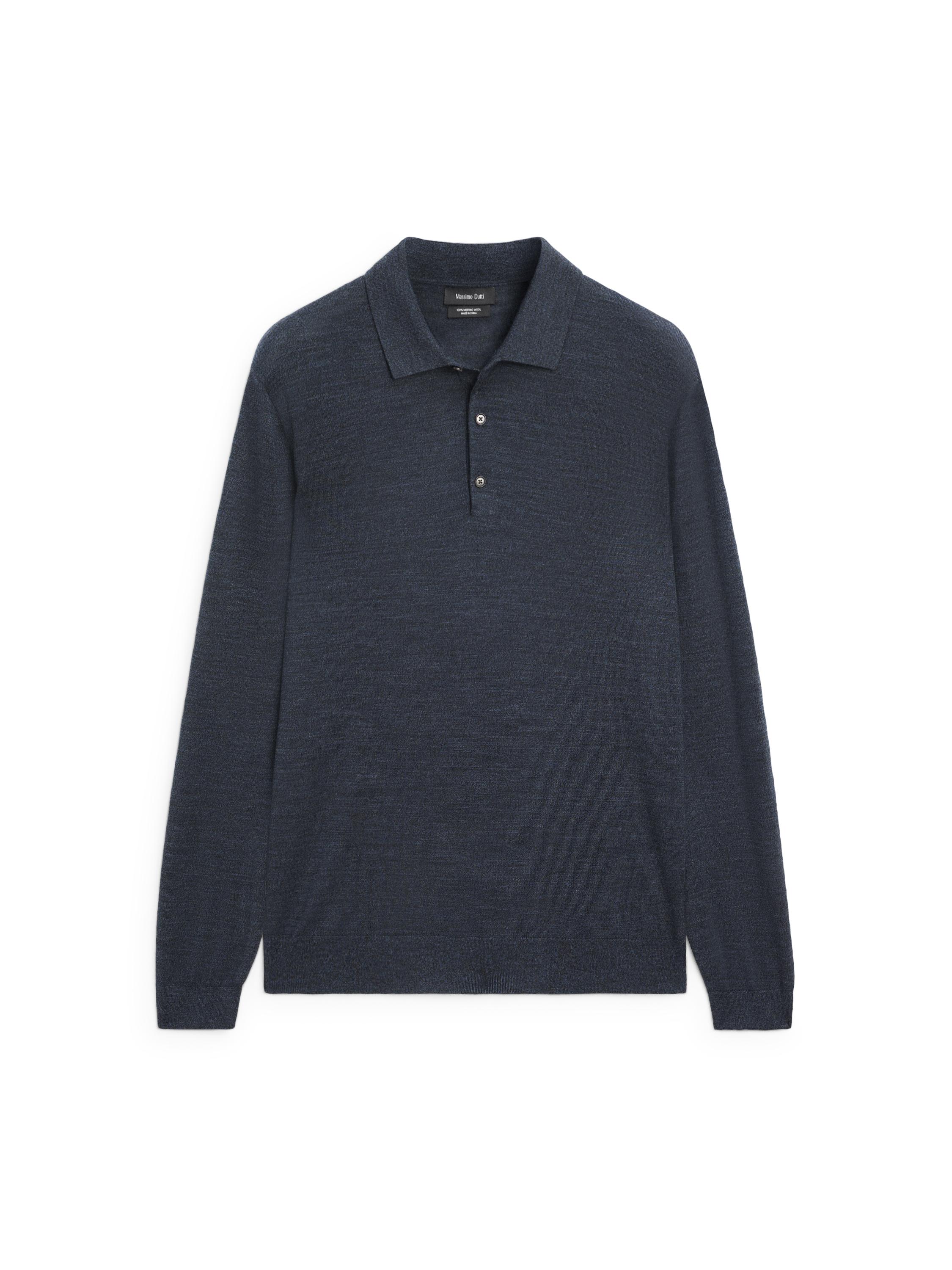 100% wool knit sweater with polo collar — DARK NAVY