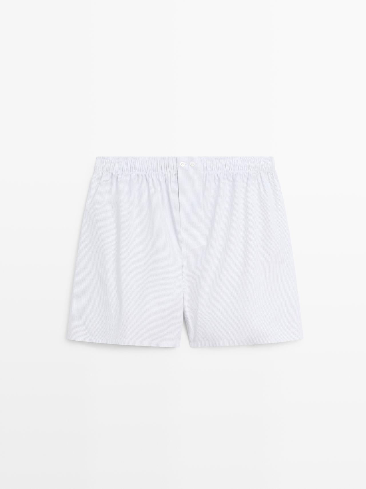Massimo Dutti - Herre - Stribede Boxershorts I 100% Bomuld - Hvid - L