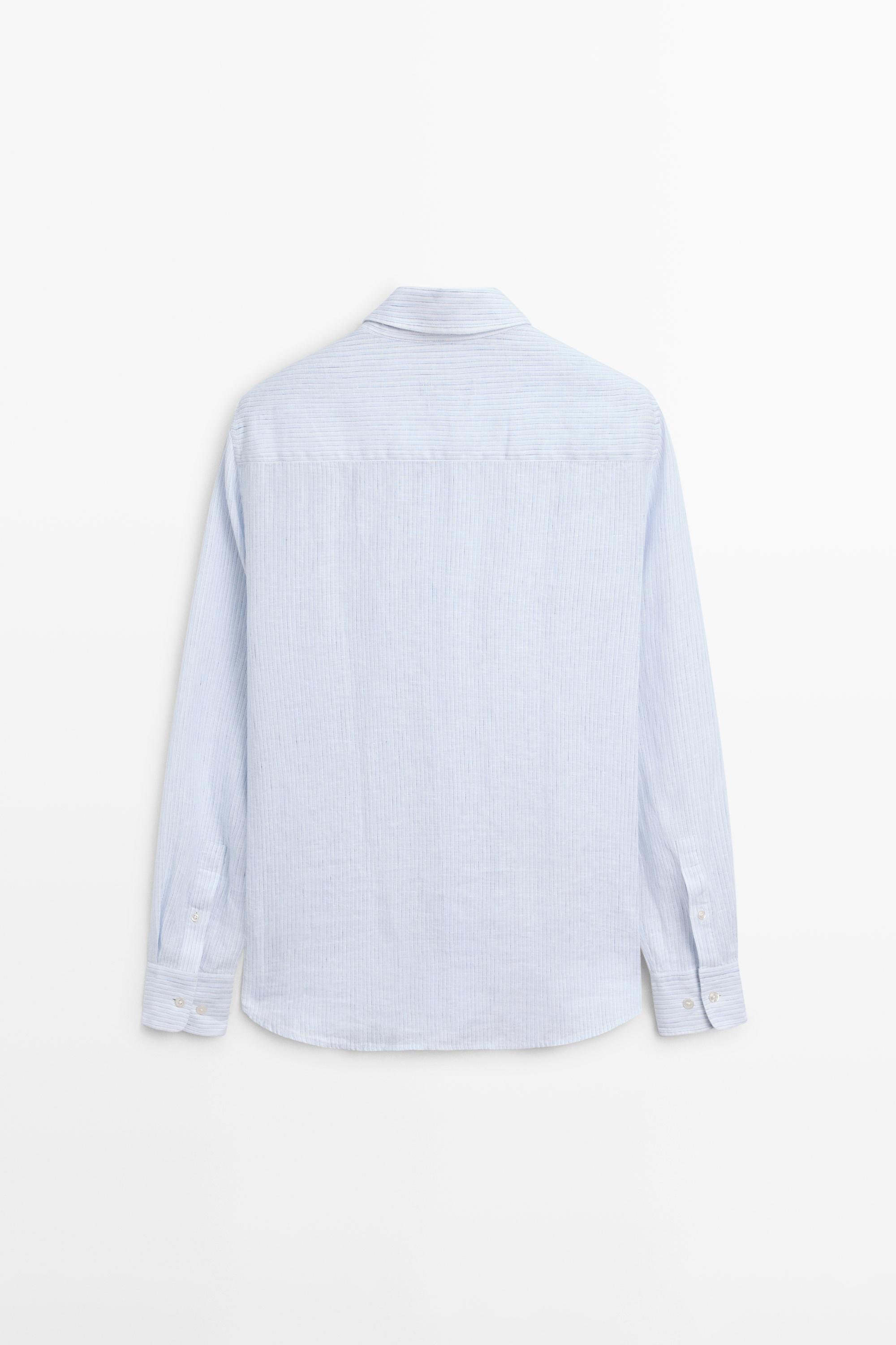 Regular fit 100% linen striped shirt — Sky blue