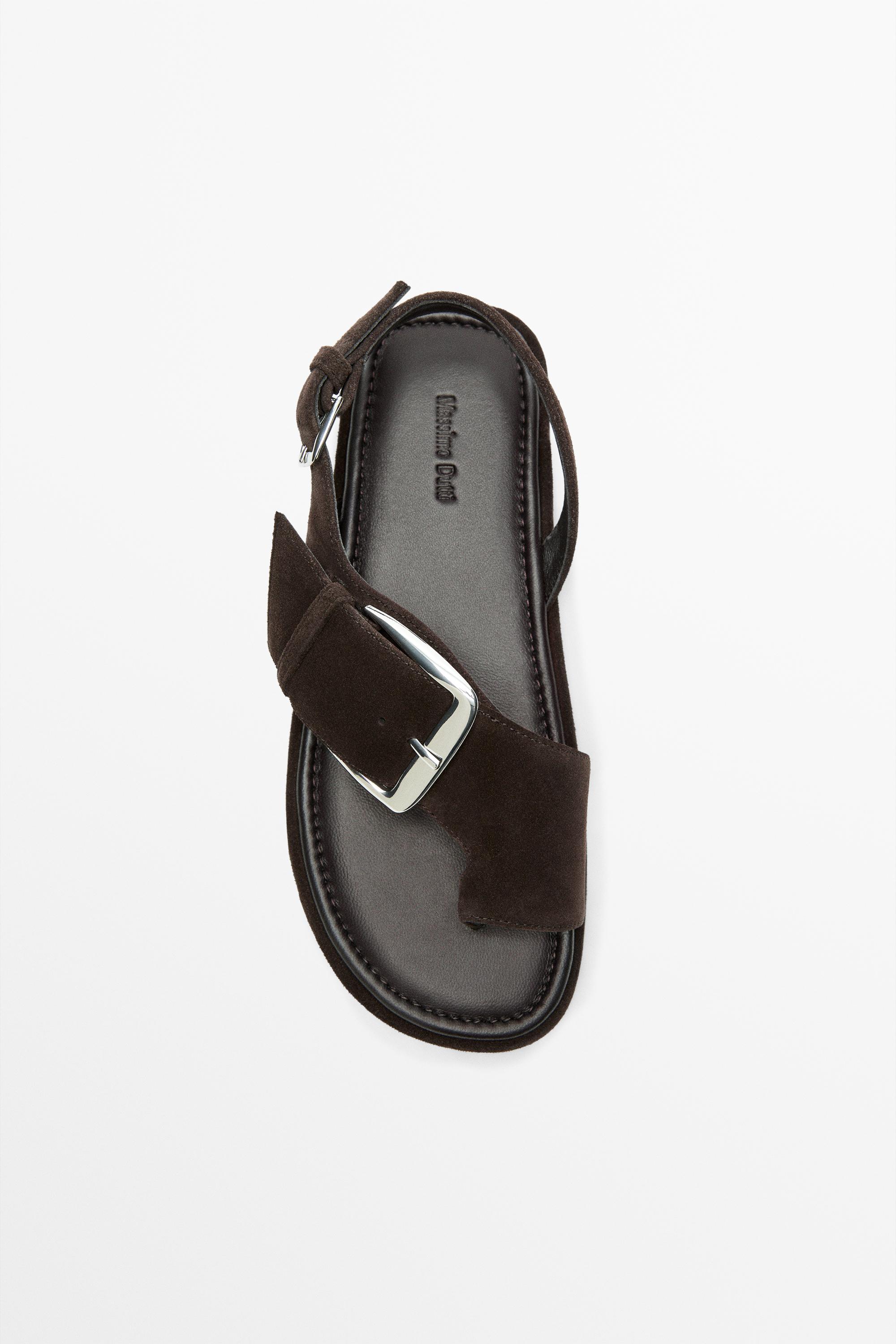 Flat slider sandals with buckle — BROWN