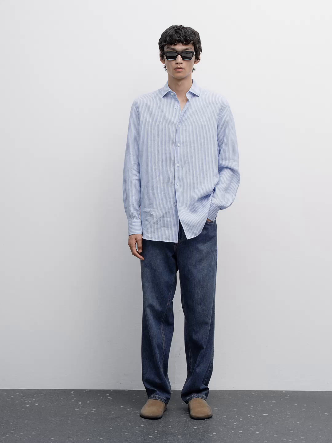Regular fit striped 100% linen shirt