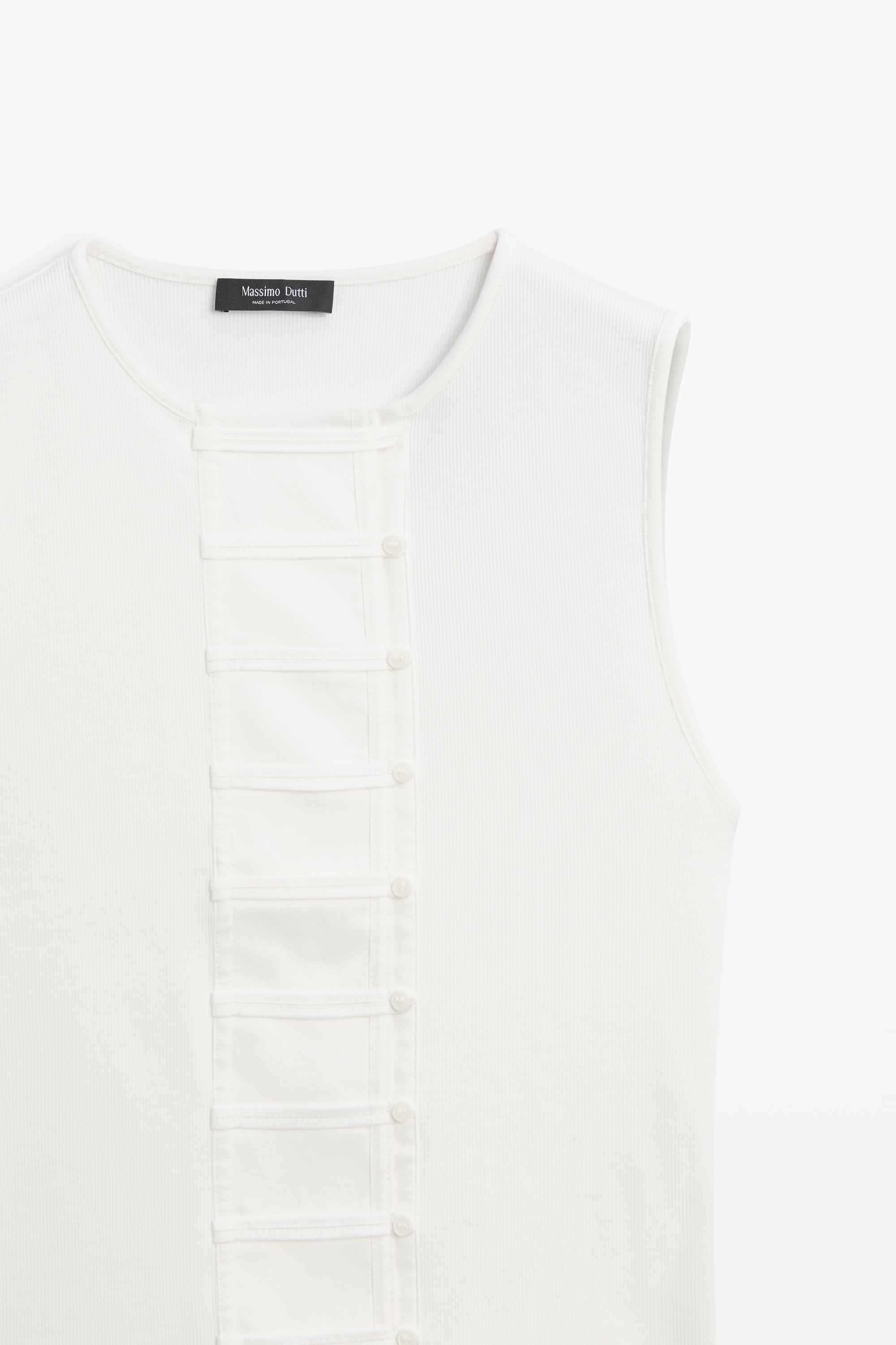 Cotton blend bib detail T-shirt — Off white