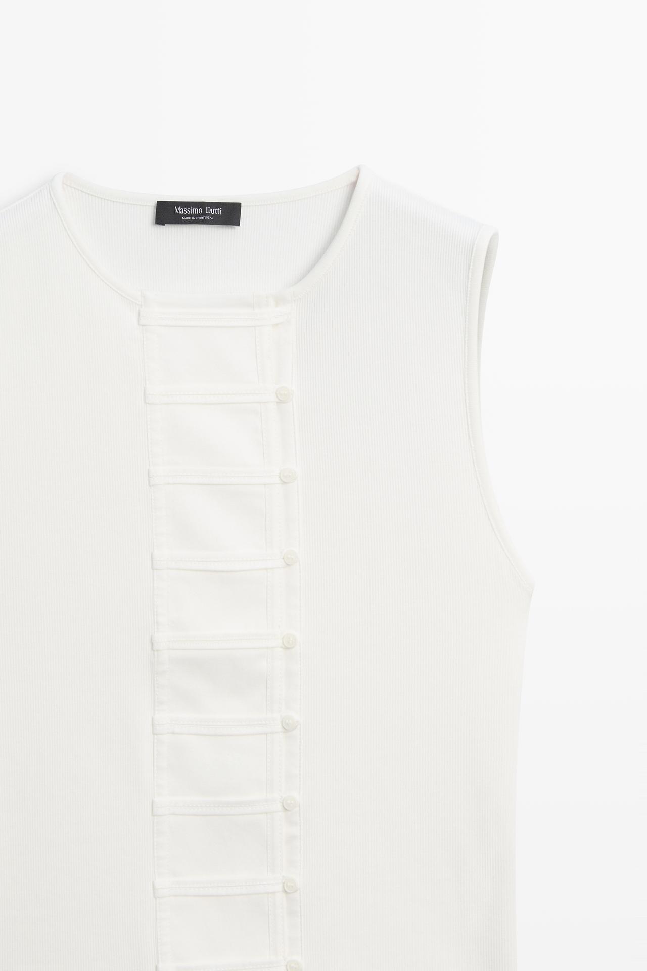 Cotton blend bib detail T-shirt — Off white