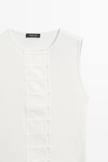 Cotton blend bib detail T-shirt — Off white 4
