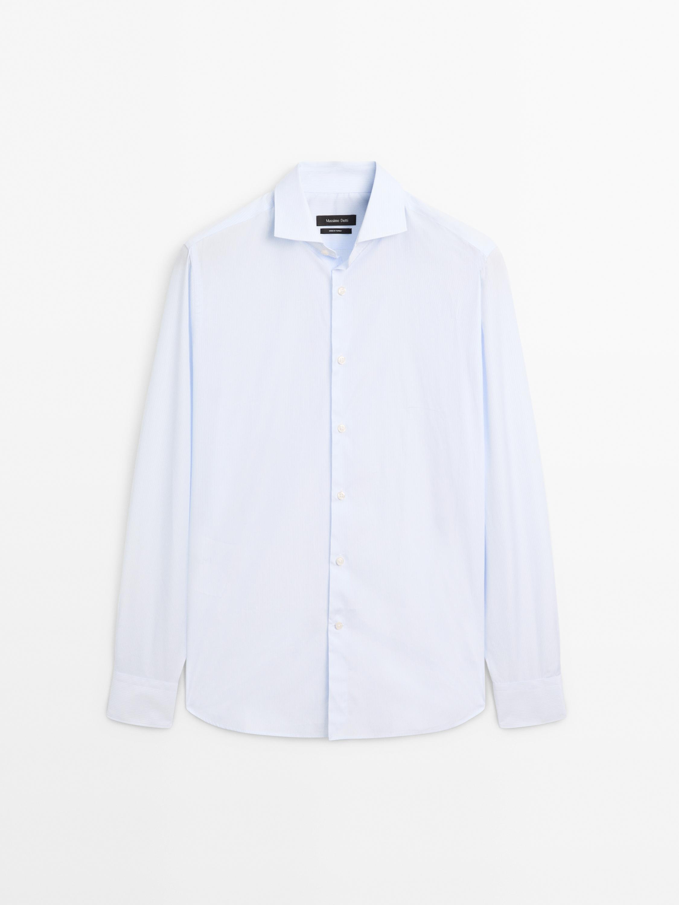 Slim fit 100% katoenen overhemd met strepen