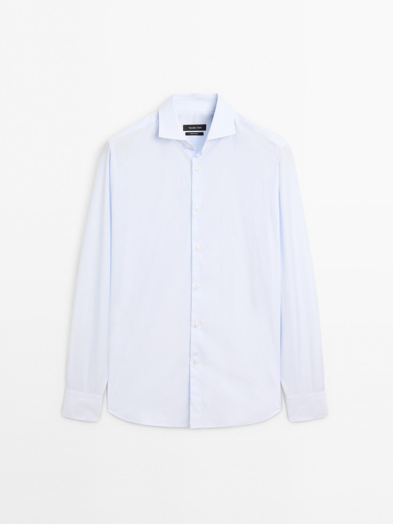 Massimo Dutti - Herre - Stribet, Slim Fit Skjorte I 100 % Bomuld - Himmelblå - 42