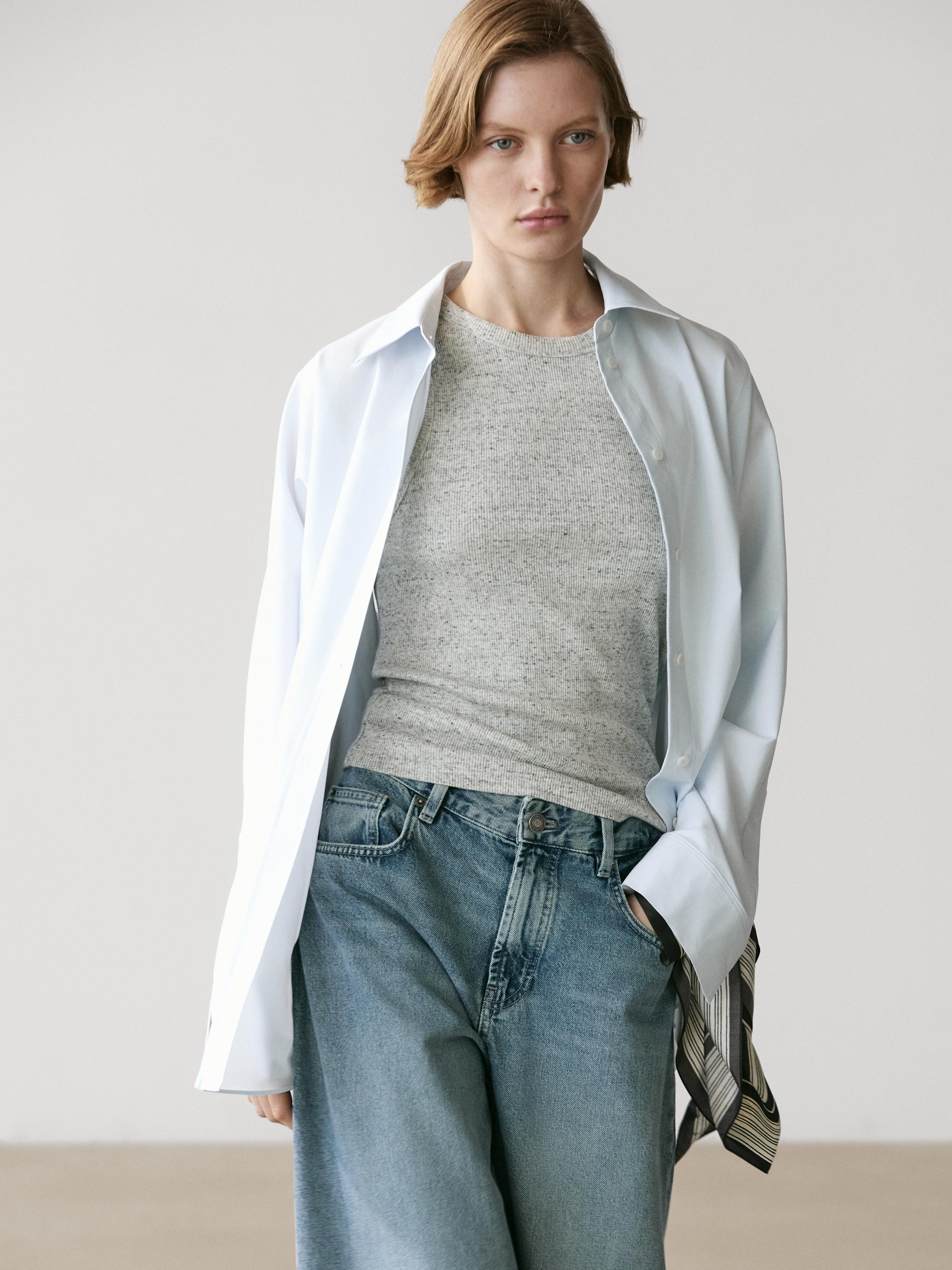 Poplin and cotton blend shirt — SKY BLUE