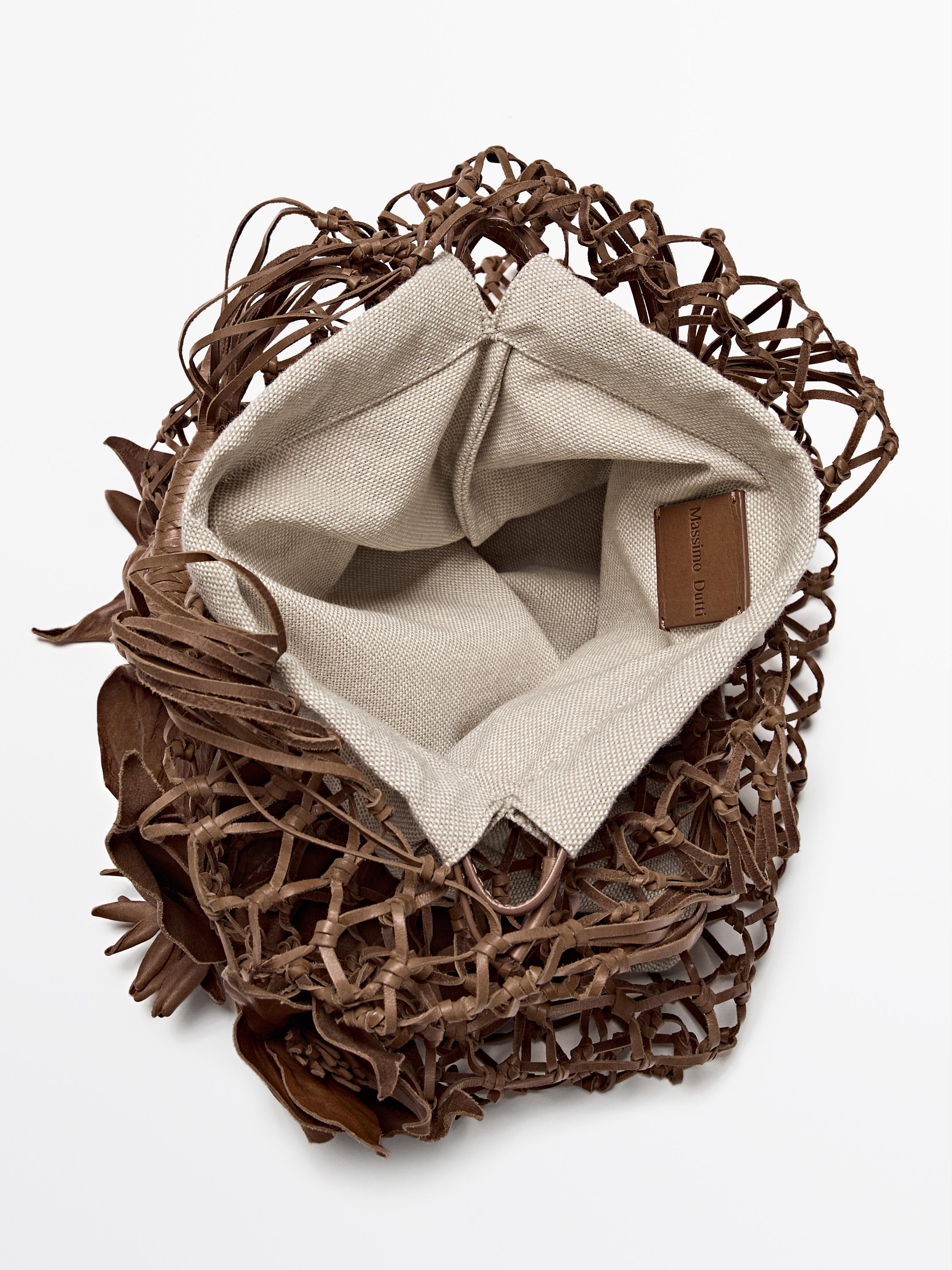 Nappa leather floral mesh bag