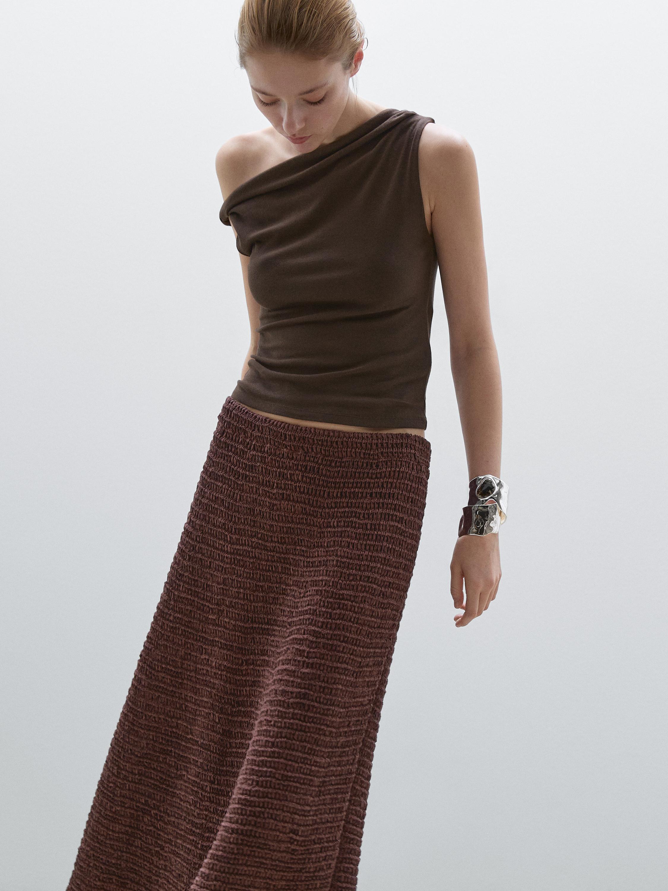 Draped cotton top with knot detail