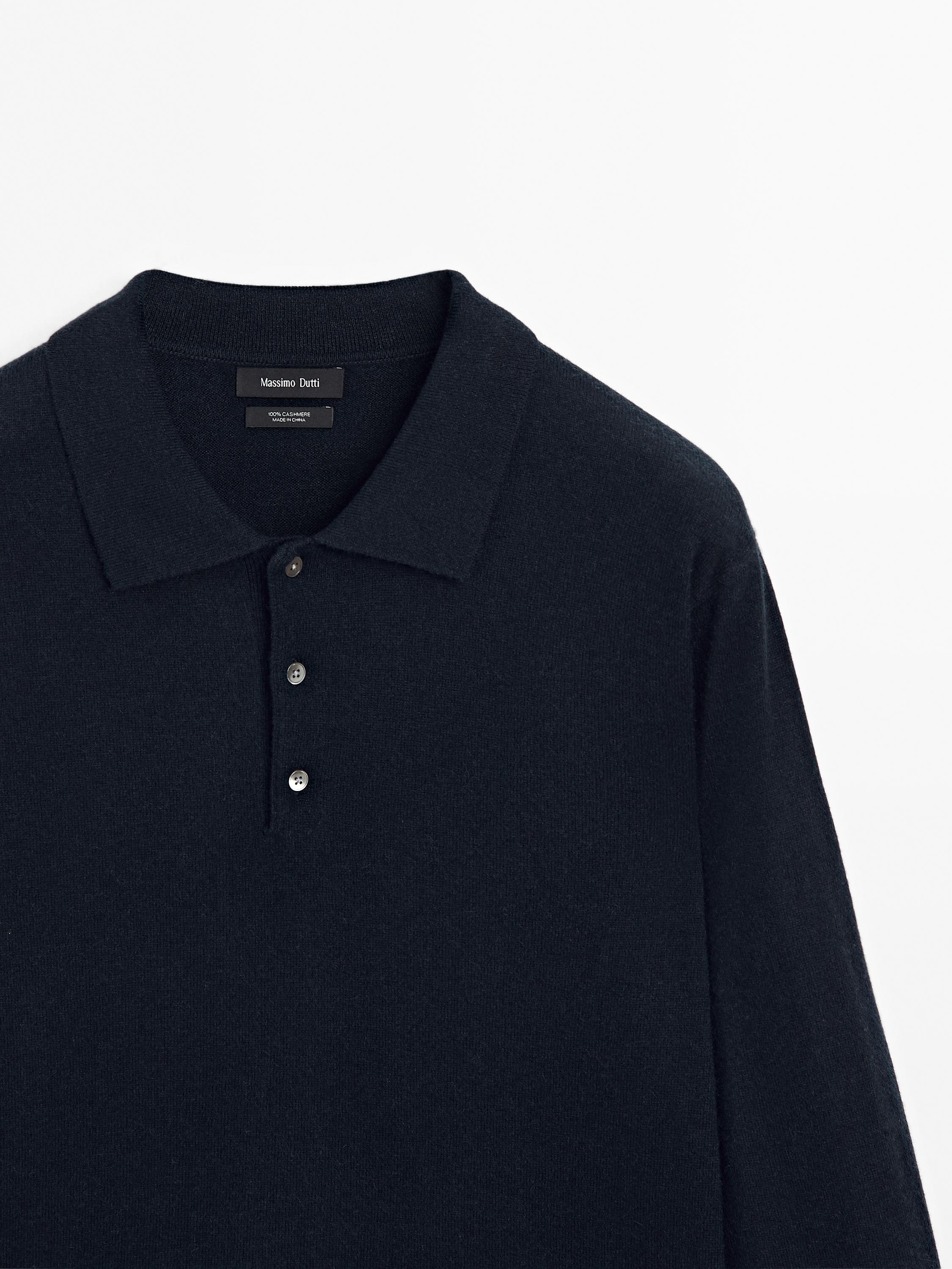 100% cashmere knit polo collar sweater