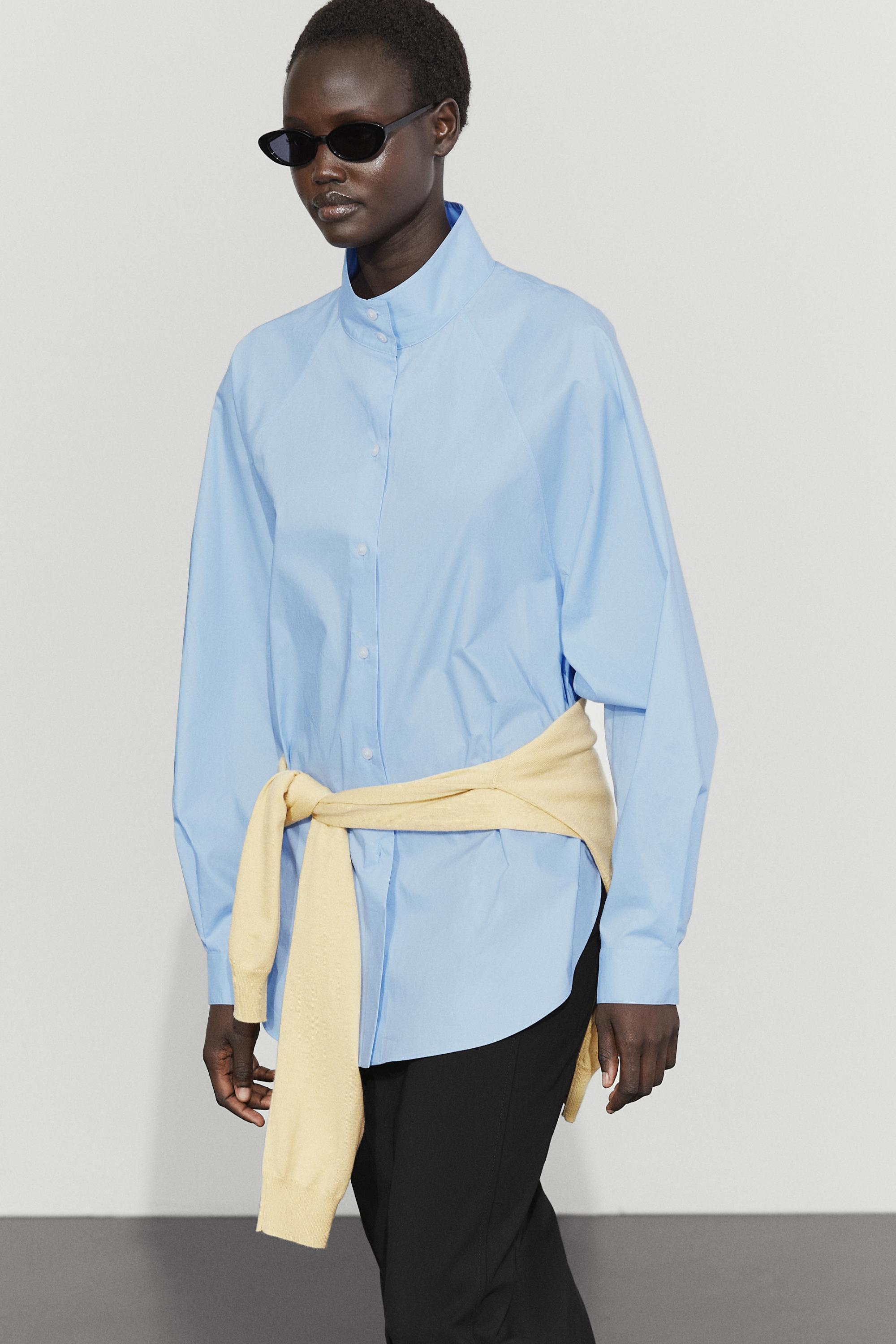 Poplin shirt with collar detail — SKY BLUE