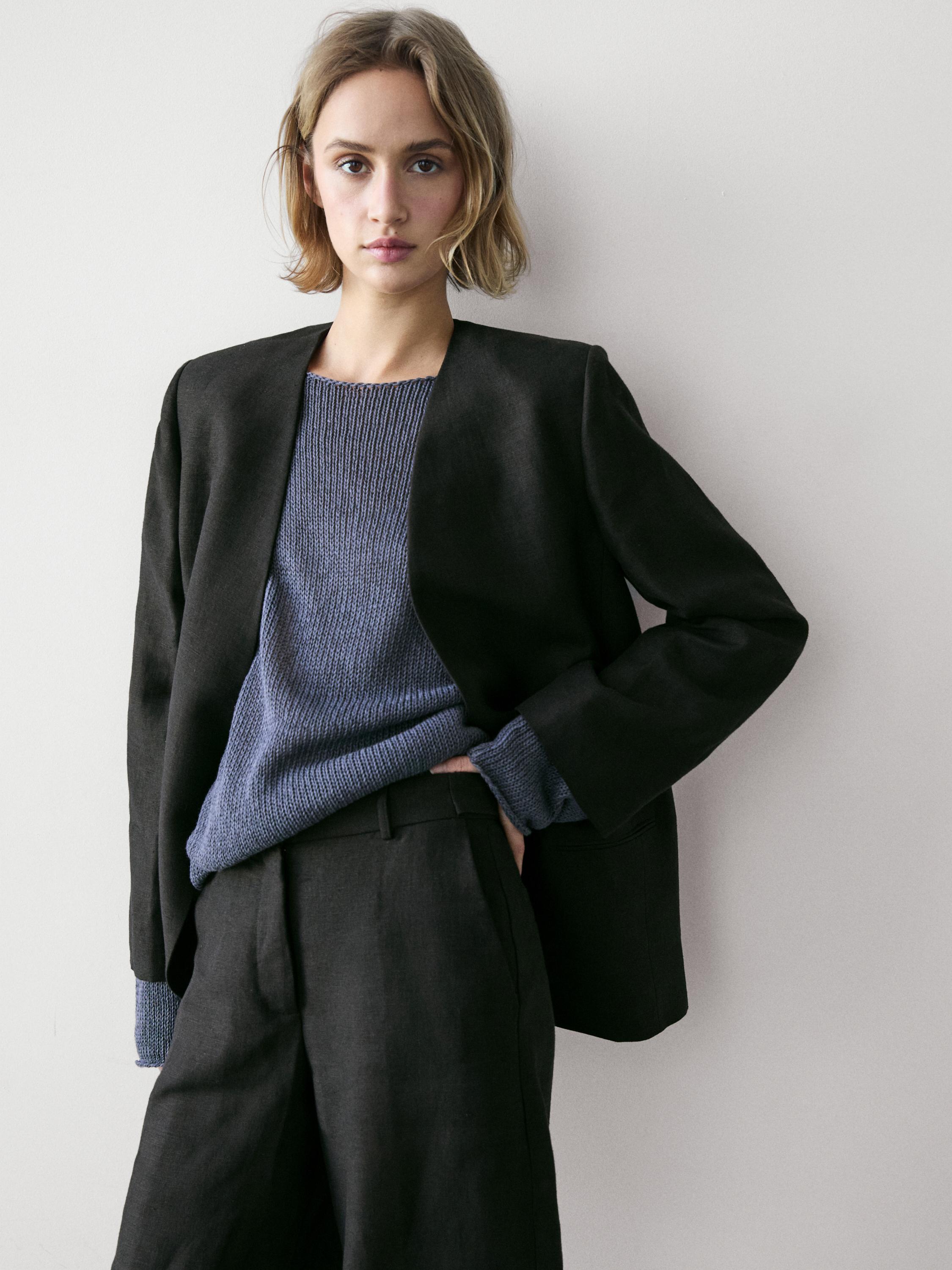 100% linen lapelless blazer — BLACK