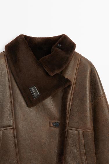 Double-faced leather coat with fur — BROWN 4